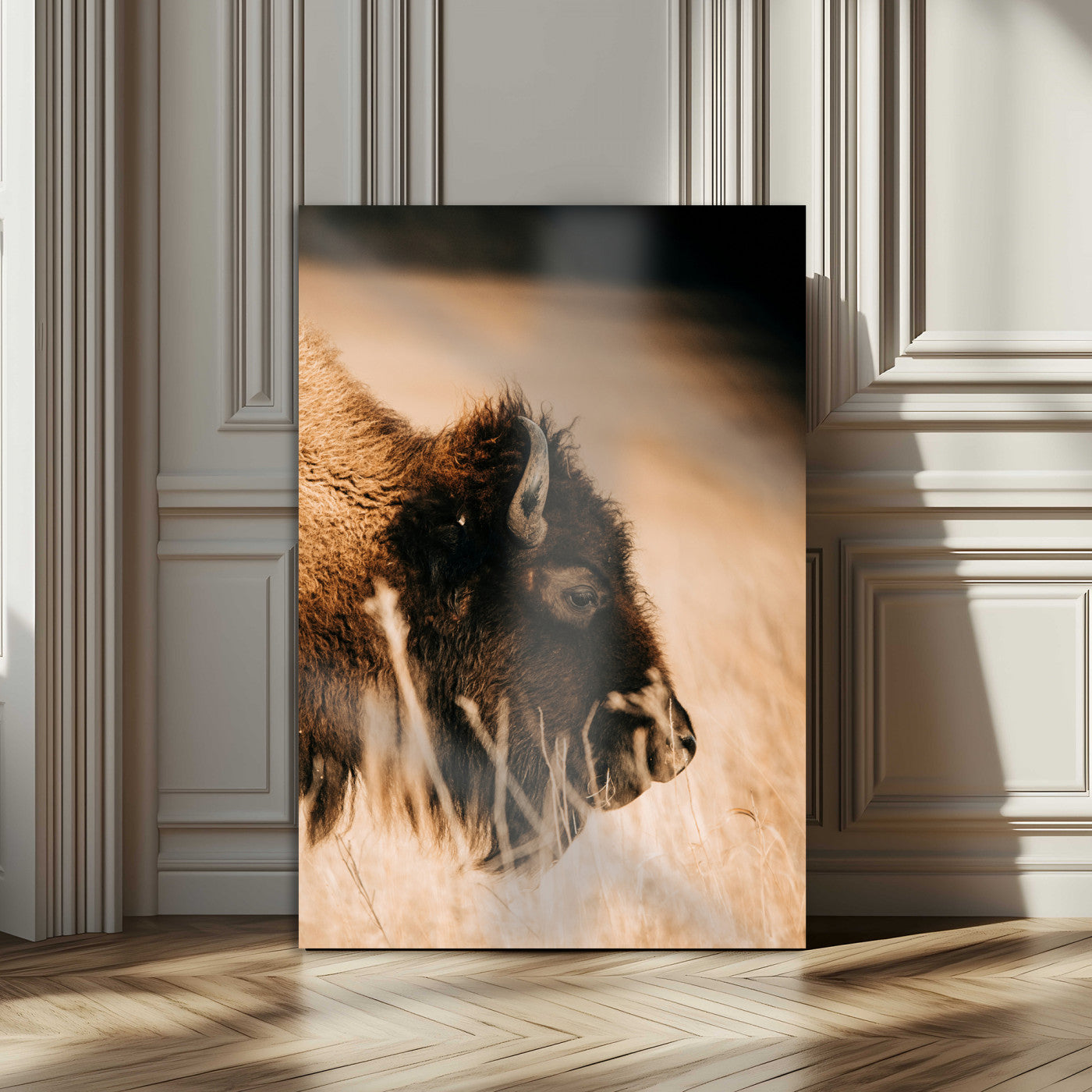 -Bison Portrait Wall Art Canvas Print – Framed Western Prairie Serenity Landscape Artwork for Home Office