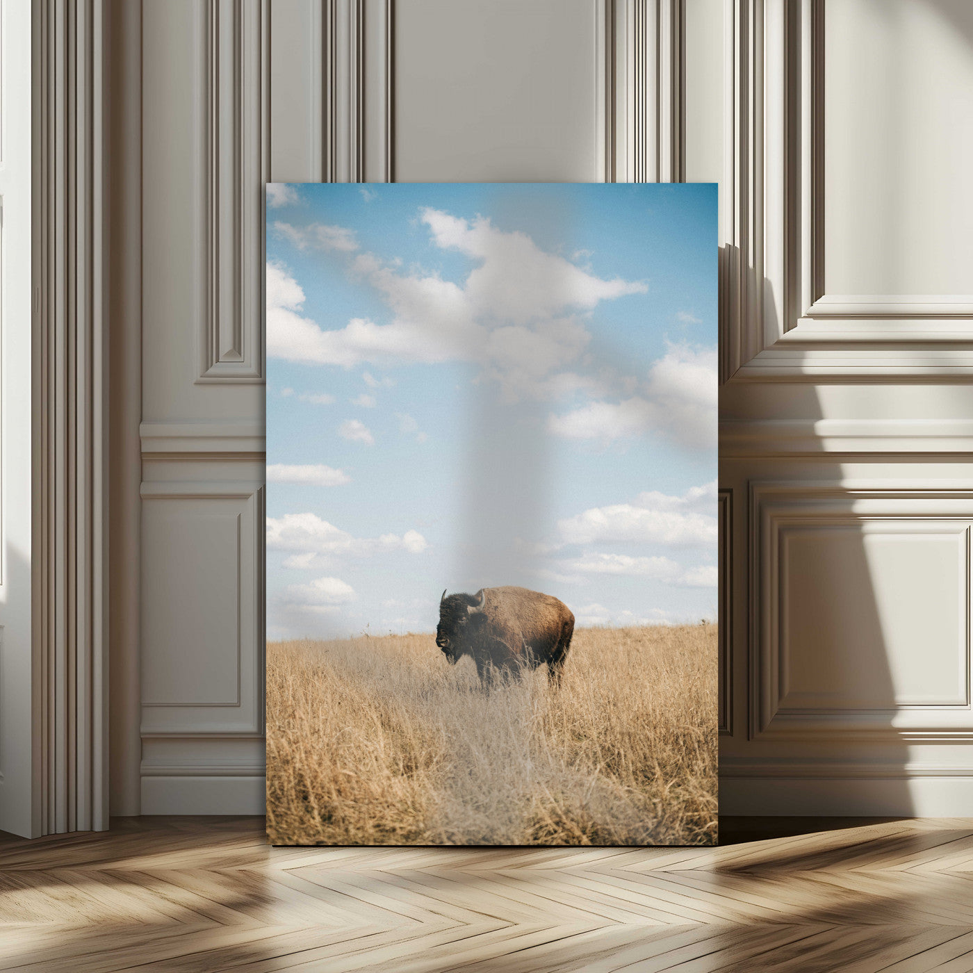 -Bison Photography Wall Art Canvas Print – Framed Western Prairie Serenity Landscape Artwork for Home Office