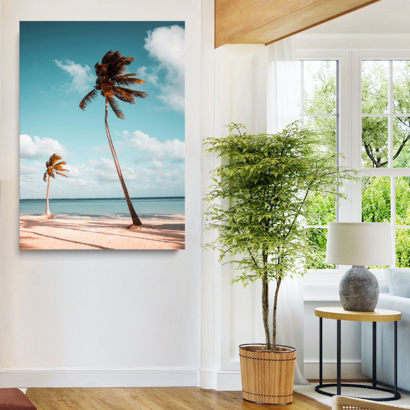 31614416-MGV-CV-24X36-Tropical Beach Wall Art Canvas Print – Framed Coastal Palm Trees Serene Ocean View Nature Artwork for Home Office