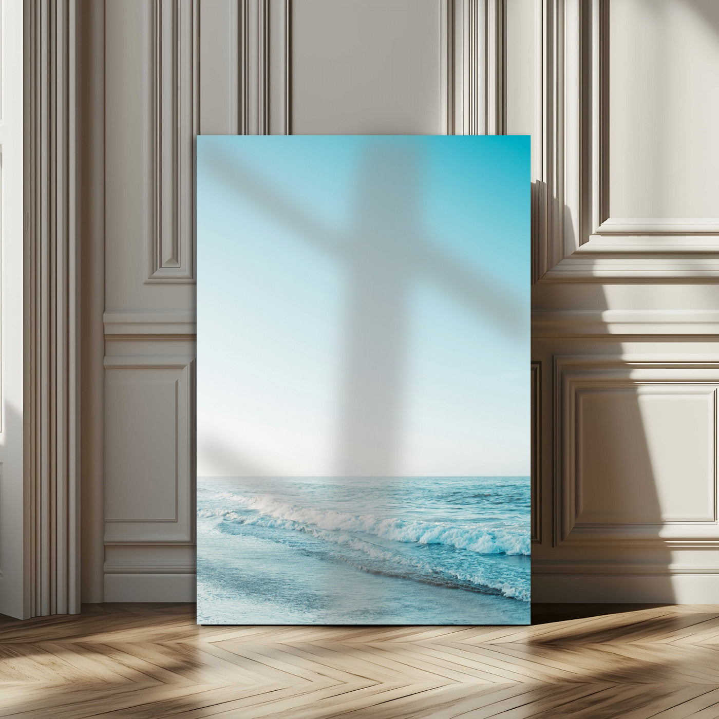 -Minimalist Ocean Wall Art Canvas Print – Framed Calm Seascape Soft Blue Tones Nature Scene Artwork for Home Office
