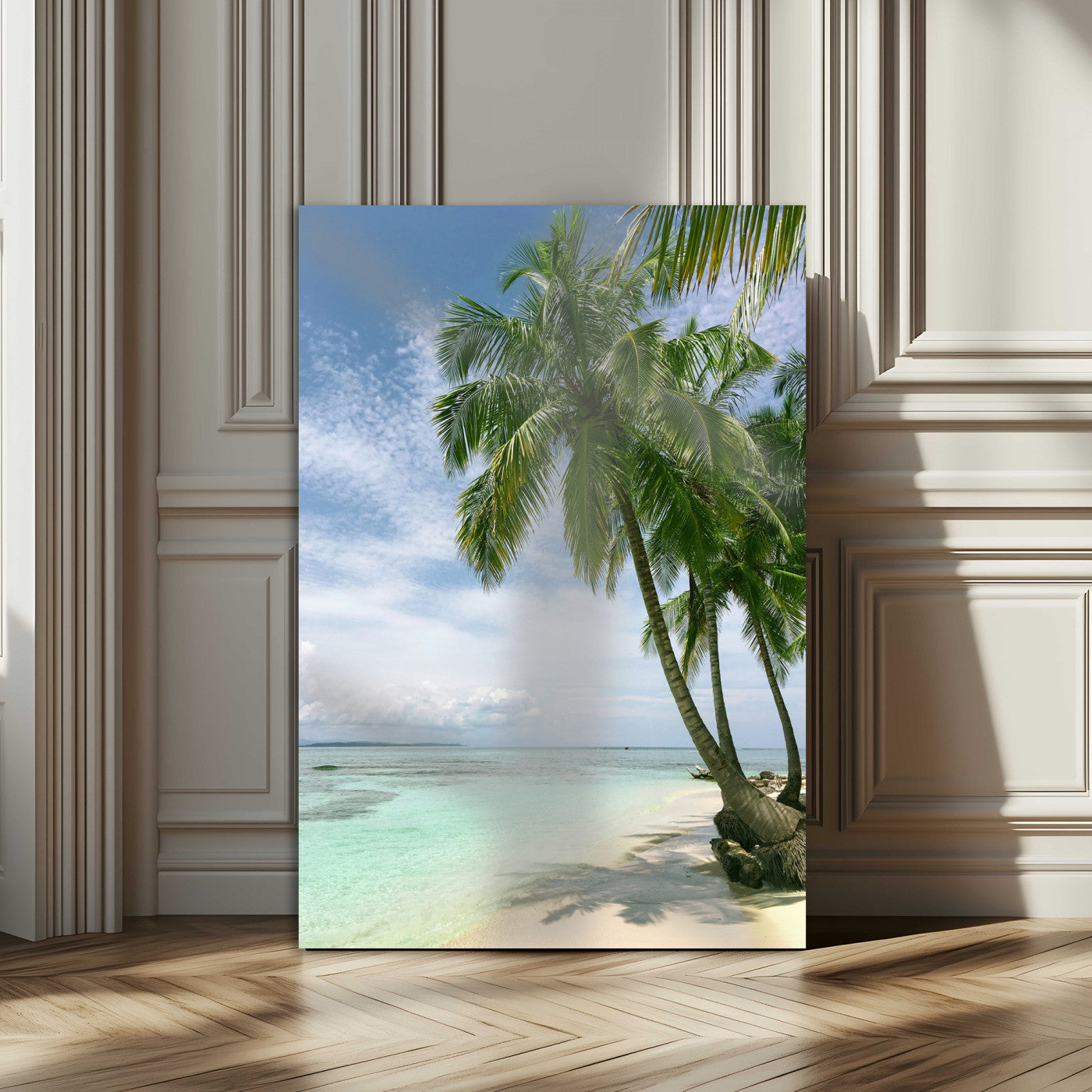 80489589-MGV-CV-24X36-Tropical Beach Palm Trees Canvas Print – Framed Island Coastal Wall Art Bright Ocean Horizon Photography for Home, Office