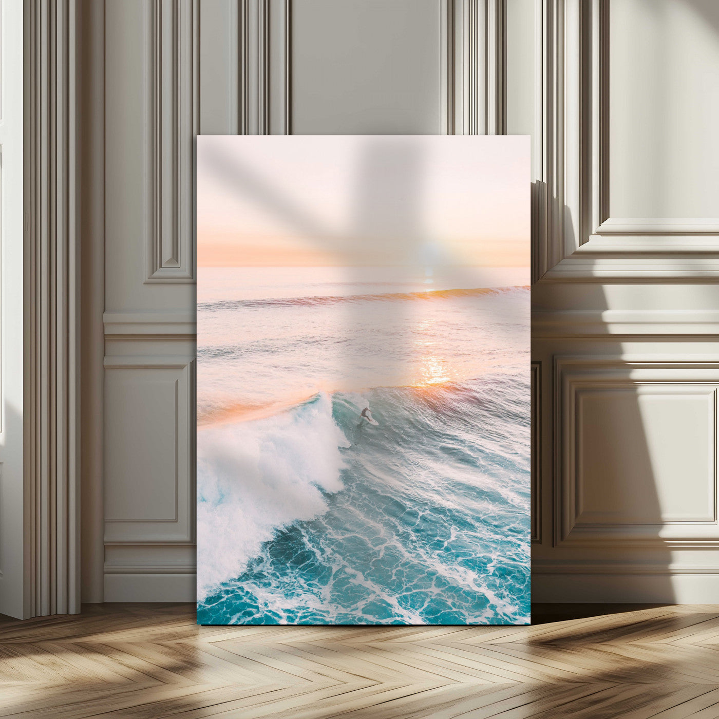 MGV-CV-24X36 - Sunset Surfing Canvas Wall Art – Framed Ocean Wave Surf Scene, Large Coastal Canvas for Beach House,