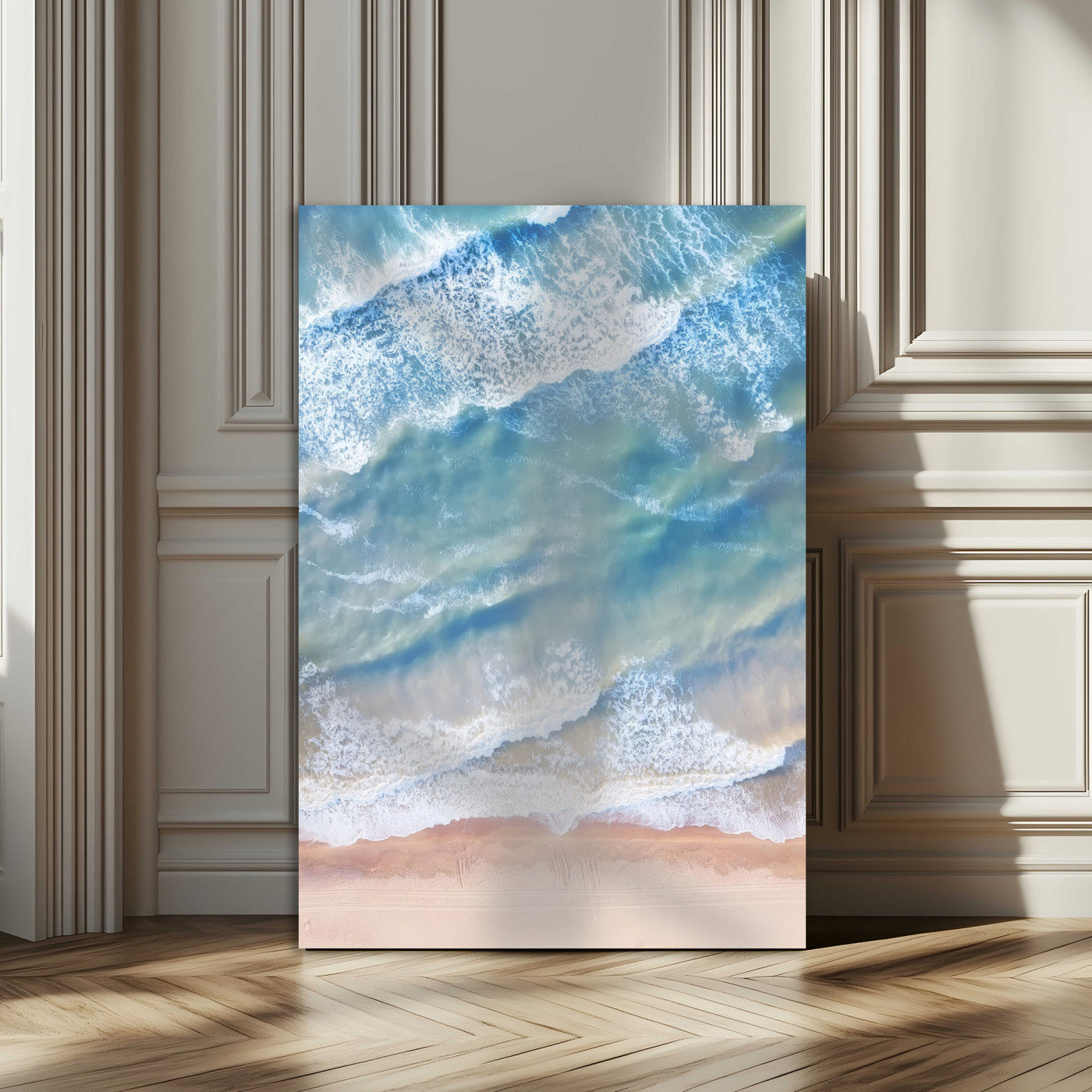 MGV-CV-24X36 - Aerial Ocean Waves Canvas Wall Art – Tranquil Beach Shoreline, Coastal Sea Photography, Serene