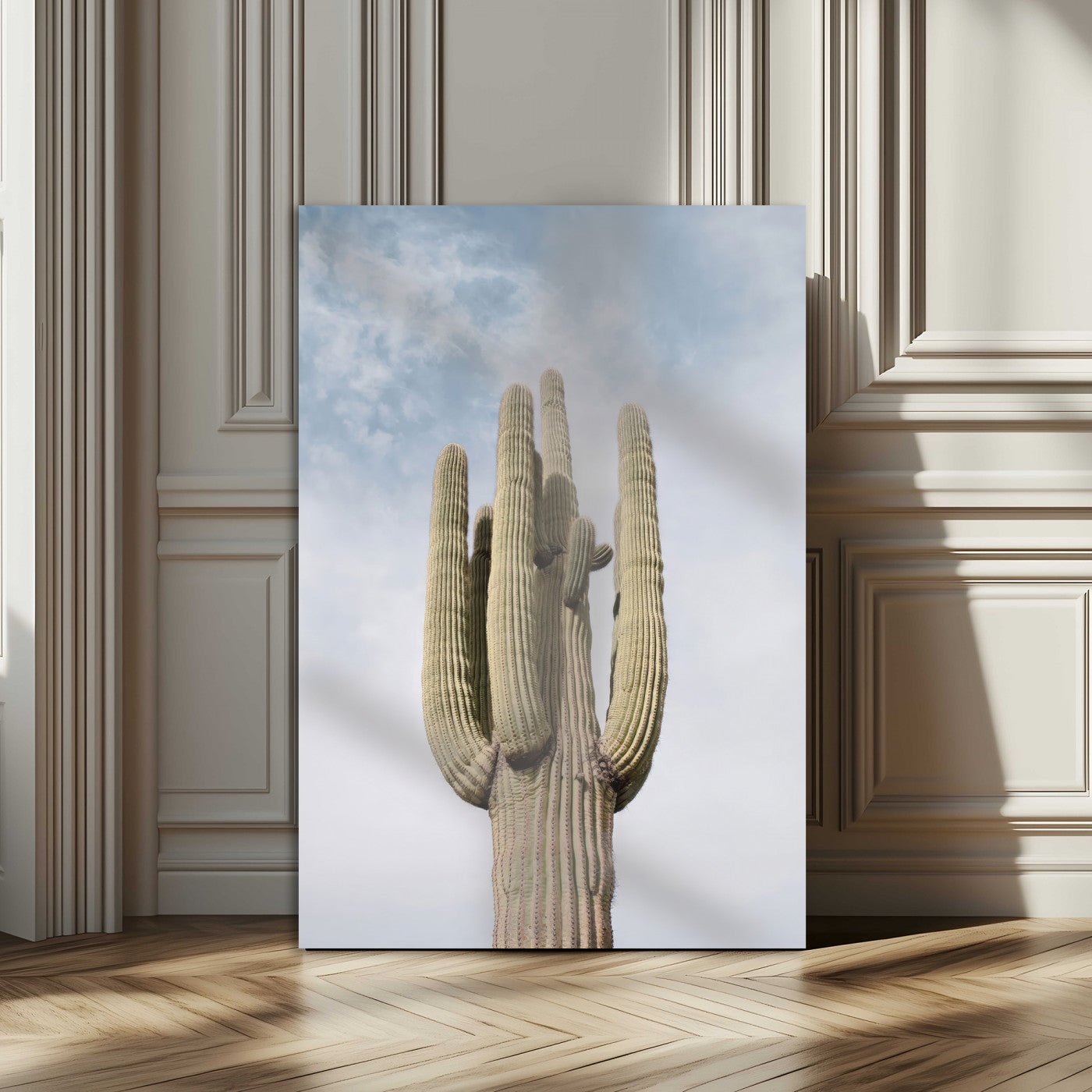 MGV-CV-24X36 - Desert Cactus Canvas Wall Art – Large Saguaro Cactus Photo, Minimalist Nature Decor, Blue Sky