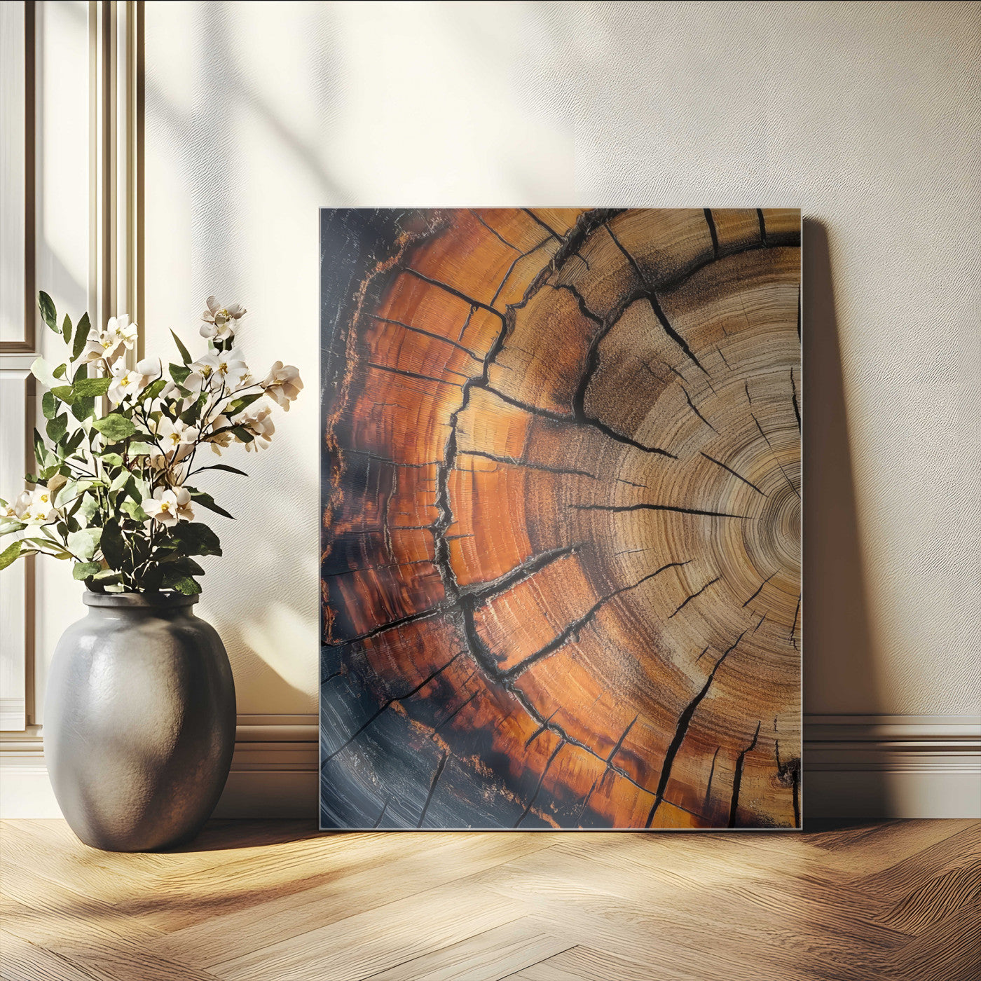 33751185-MGV-CV-24X36-Tree Rings Wall Art Canvas Print – Rustic Wood Grain Texture Natural Pattern Warm Earthy Artwork for Home Office
