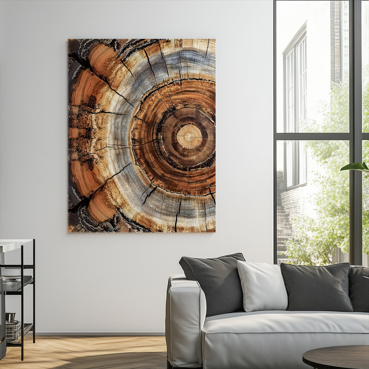 28233914-MGV-CV-36X24-Tree Rings Wall Art Canvas Print – Rustic Wood Grain Pattern Natural Rings Earthy Artwork for Home, Office, Living Room