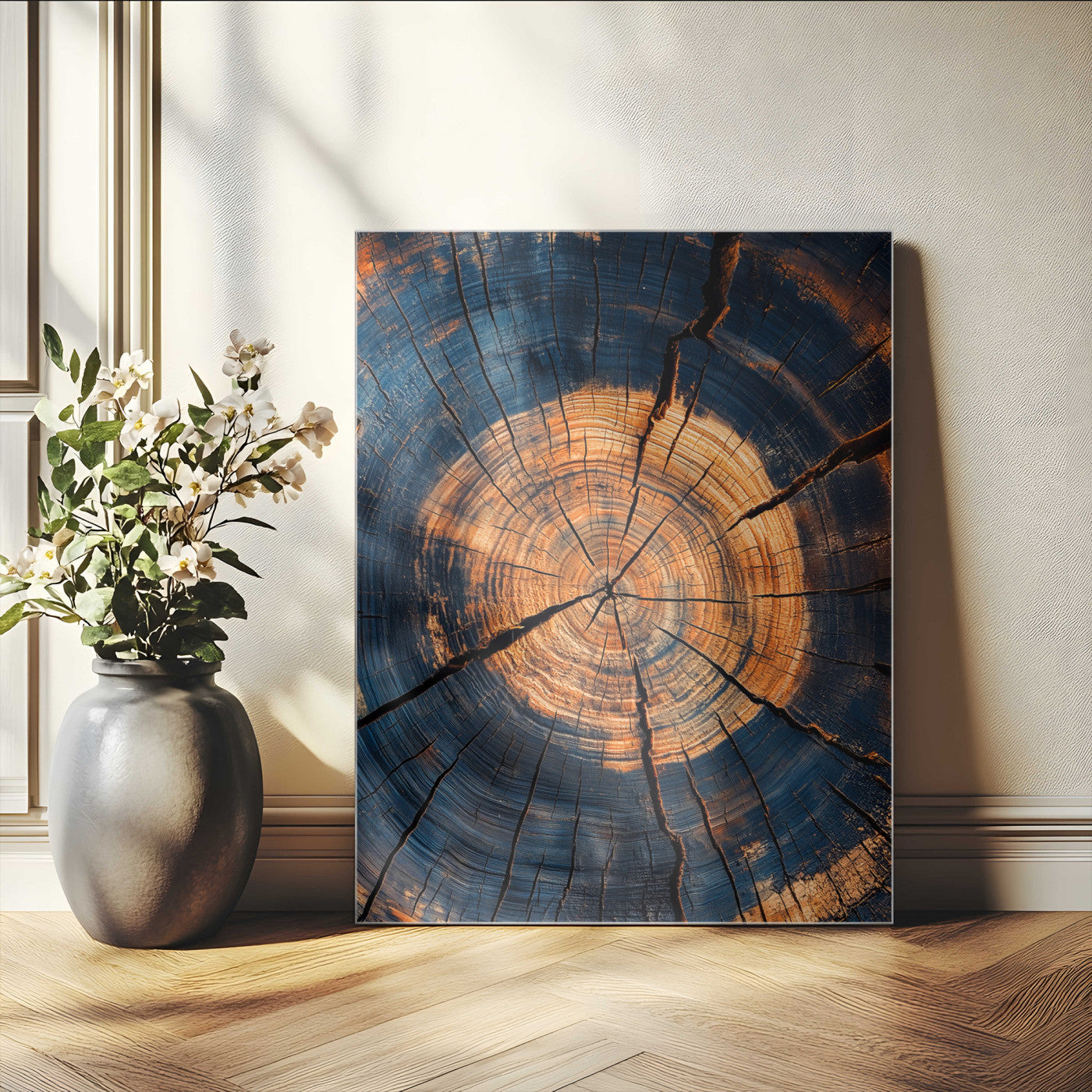 70513247-MGV-CV-24X36-Tree Rings Wall Art Canvas Print – Rustic Wood Grain Texture Framed Industrial Nature Artwork for Home Office, Living Room