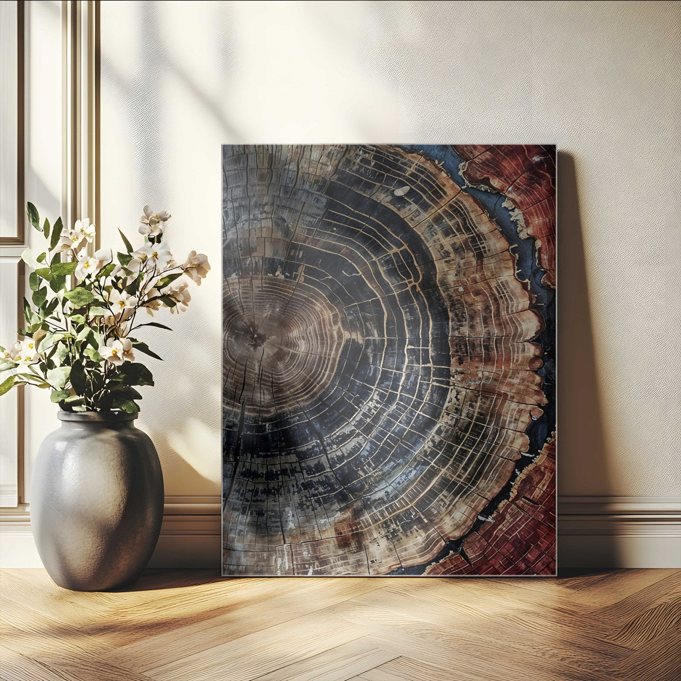 41832869-MGV-CV-24X36-Tree Rings Wall Art Canvas Print – Framed Rustic Wood Grain Texture Natural Nature Artwork for Home Office, Living Room