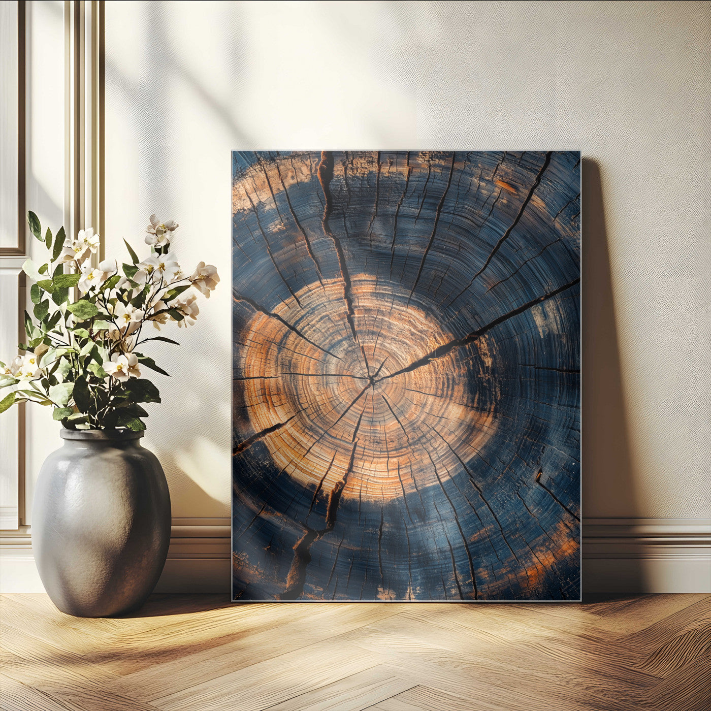 32486414-MGV-CV-24X36-Tree Rings Wall Art Canvas Print – Framed Rustic Wood Grain Texture Industrial Natural Artwork for Home Office