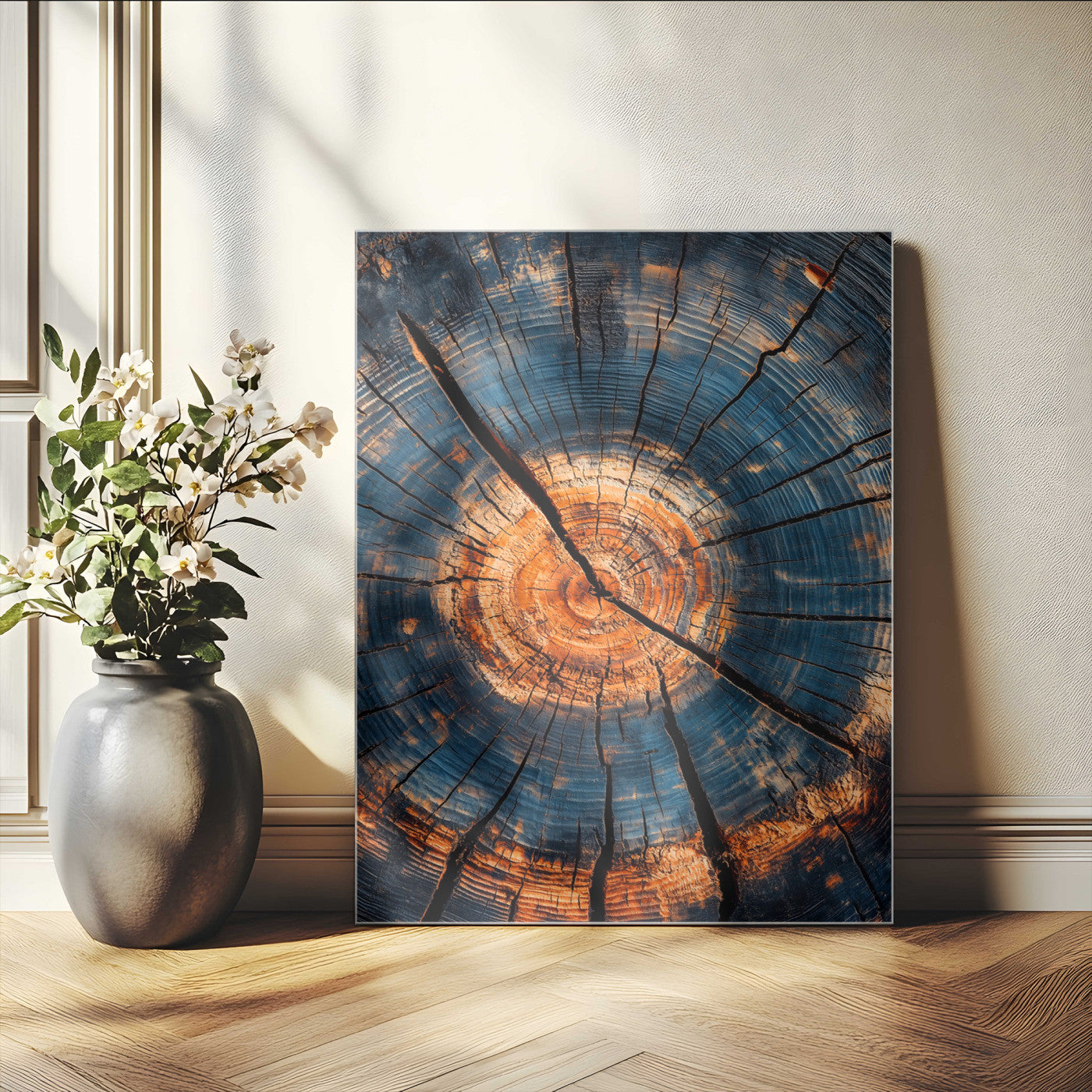 44185164-MGV-CV-24X36-Tree Rings Wall Art Canvas Print – Framed Rustic Wood Grain Texture Industrial Natural Artwork for Home Office