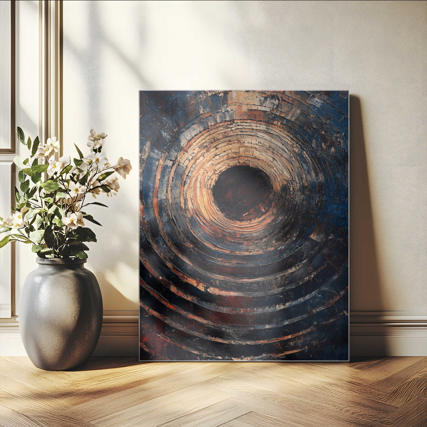 77401573-MGV-CV-24X36-Textured Spiral Wall Art Canvas Print – Framed Abstract Wooden Design Modern Artwork for Home, Office Decor