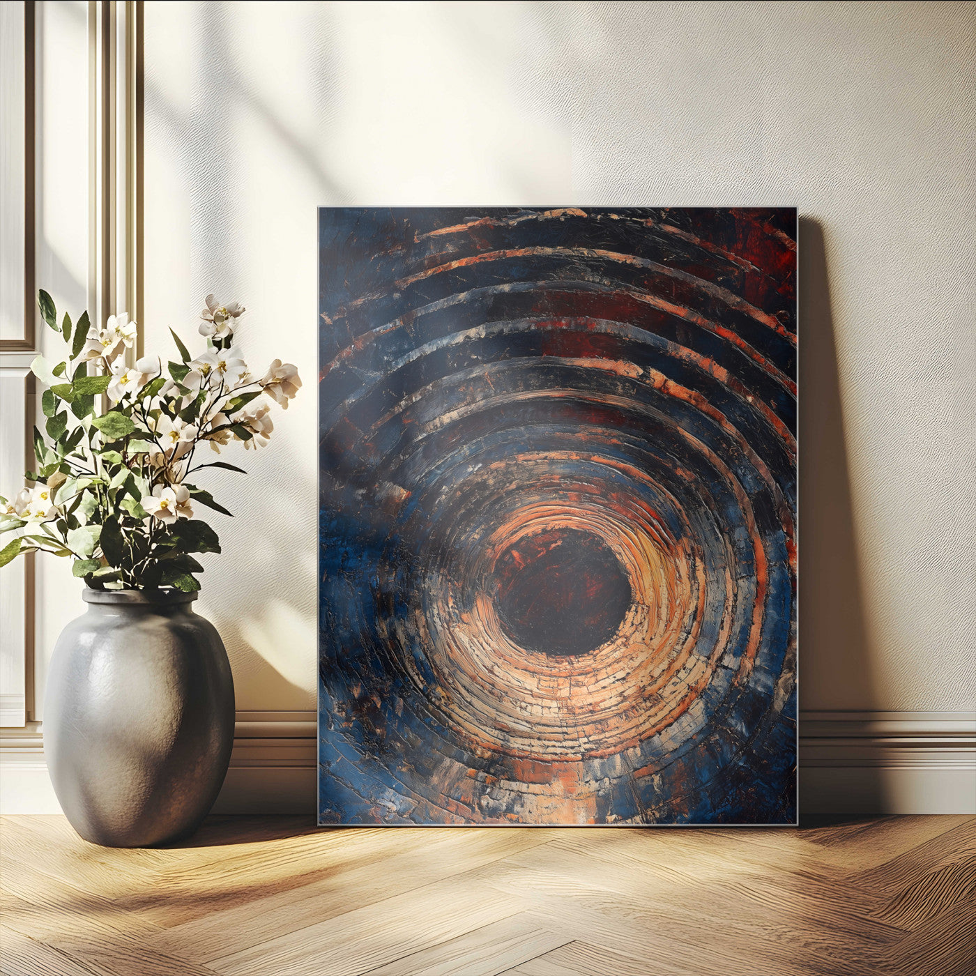 95449028-MGV-CV-24X36-Textured Spiral Wall Art Canvas Print – Framed Abstract Wooden Design Modern Artwork for Home and Office Decor