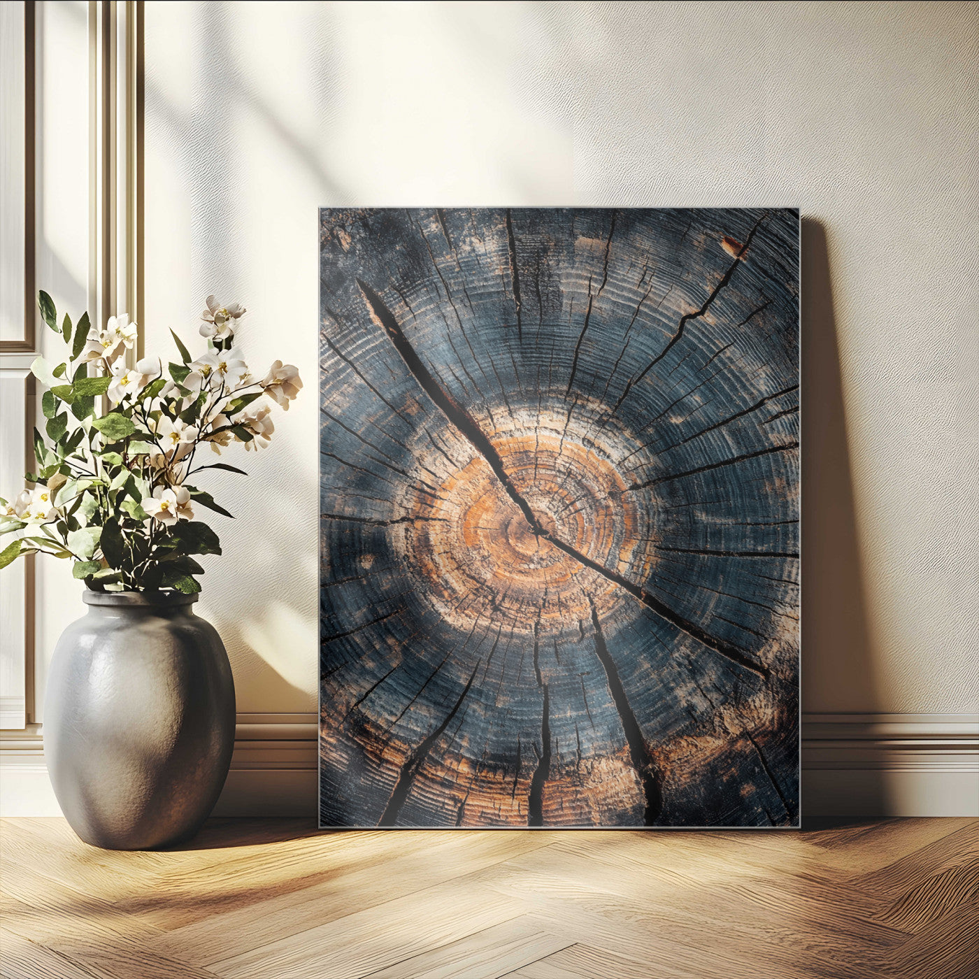 77995348-MGV-CV-24X36-Tree Rings Wall Art Canvas Print – Framed Rustic Wood Texture Natural Pattern Artwork for Home and Office Decor