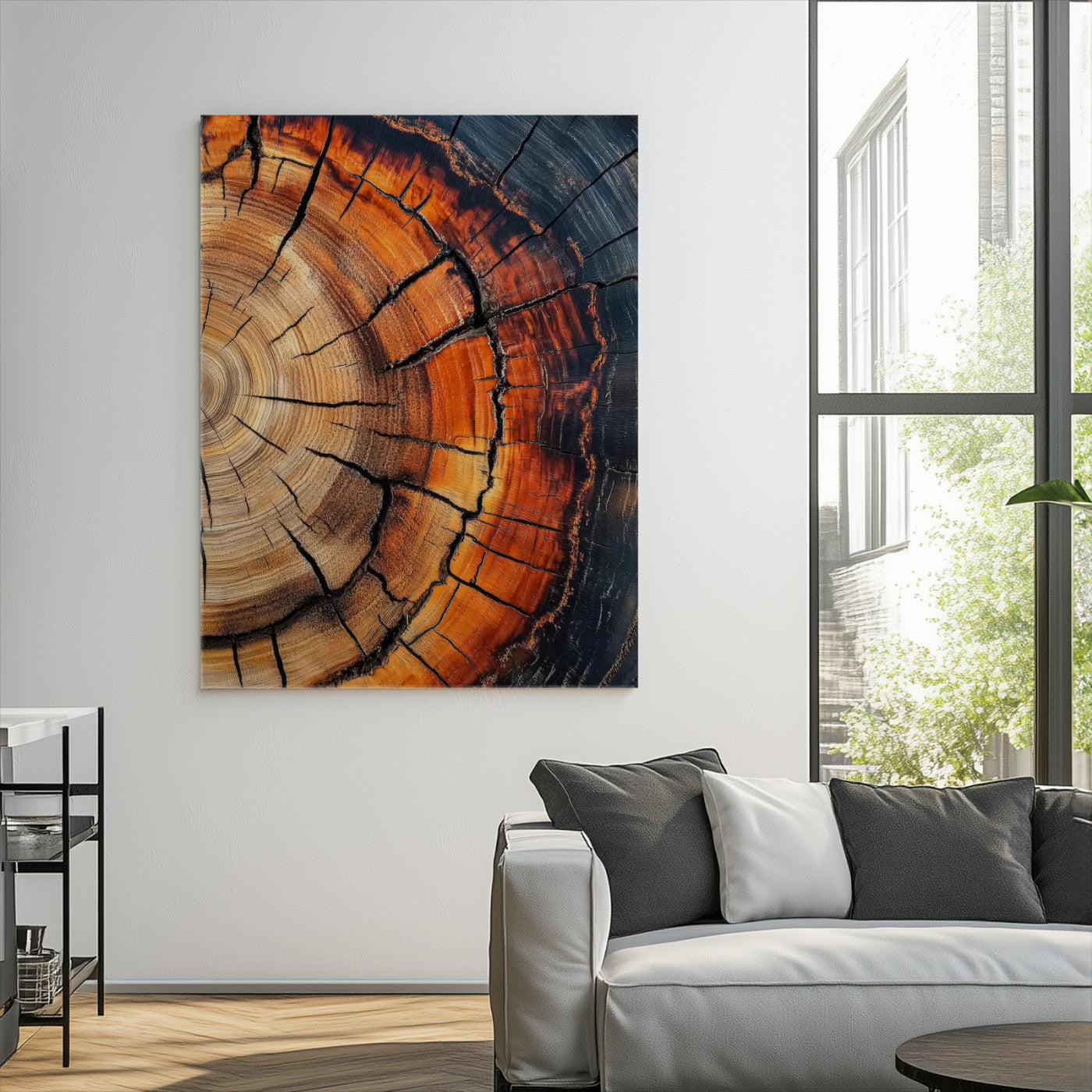 12078265-MGV-CV-36X24-Tree Rings Wall Art Canvas Print – Framed Burnt Wood Rustic Nature Growth Rings Organic Artwork for Home Office