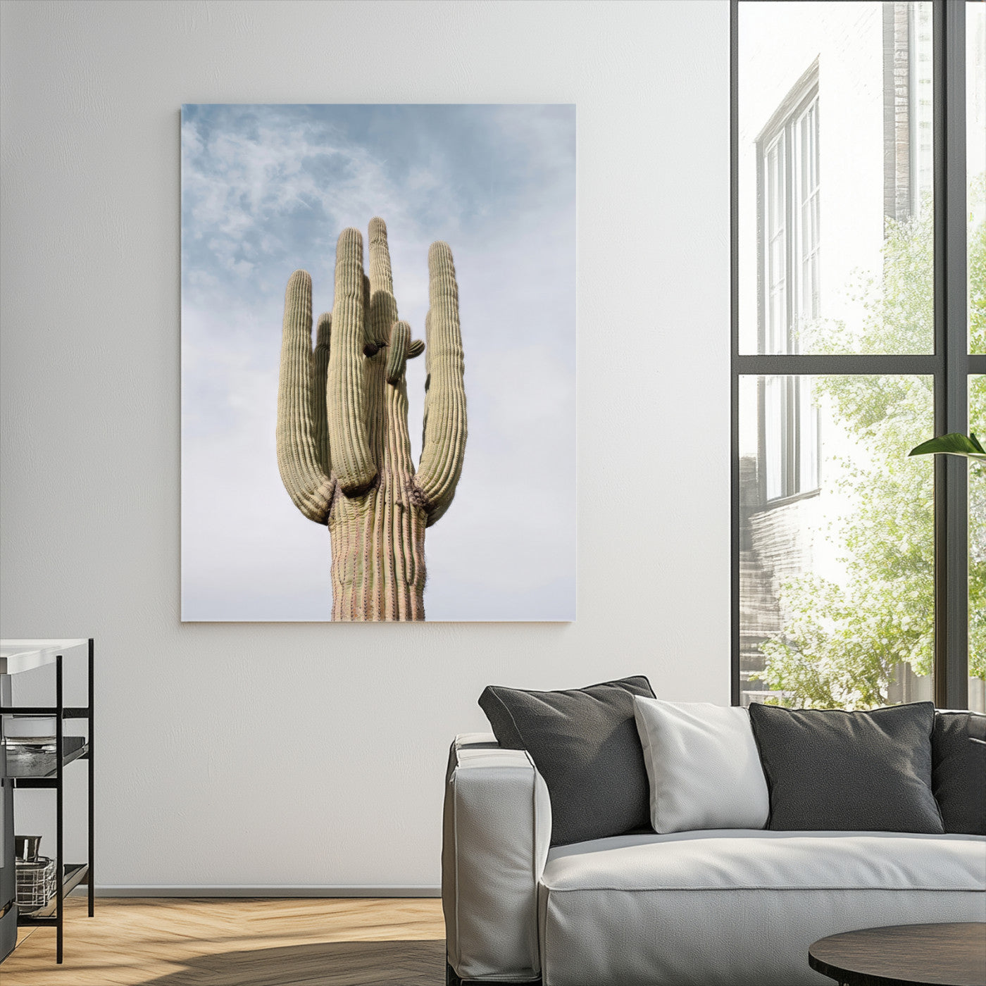 -Saguaro Cactus Wall Art Canvas Print, Framed Earthy Desert Art Picture Print, Warm Botanical Perfect