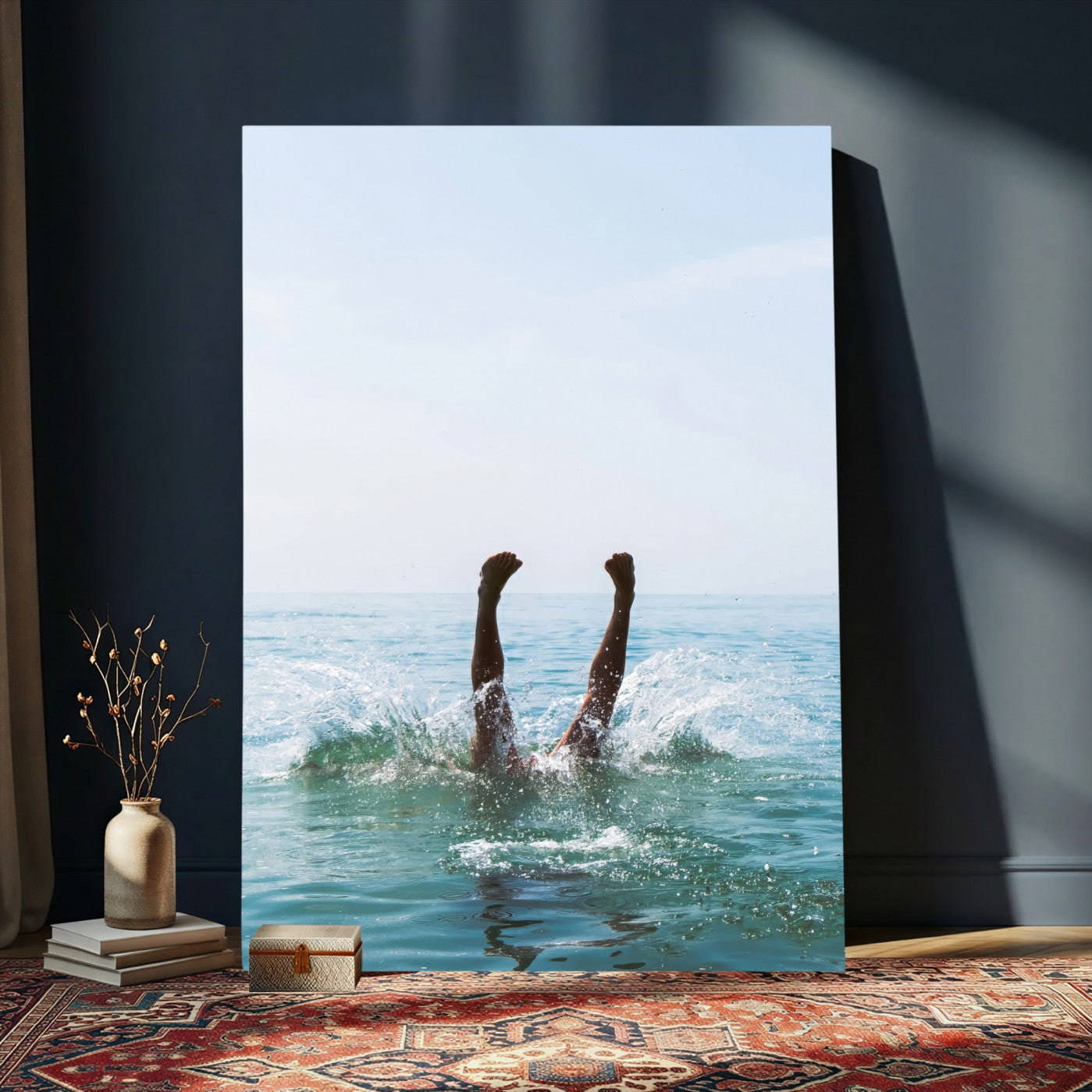 14351555-MGV-CV-24X36 - Splash Dive Wall Art – Ocean Waves Canvas Print, Summer Swim Adventure, Cool Blue Water for Living Room or Vacation Home Decor
