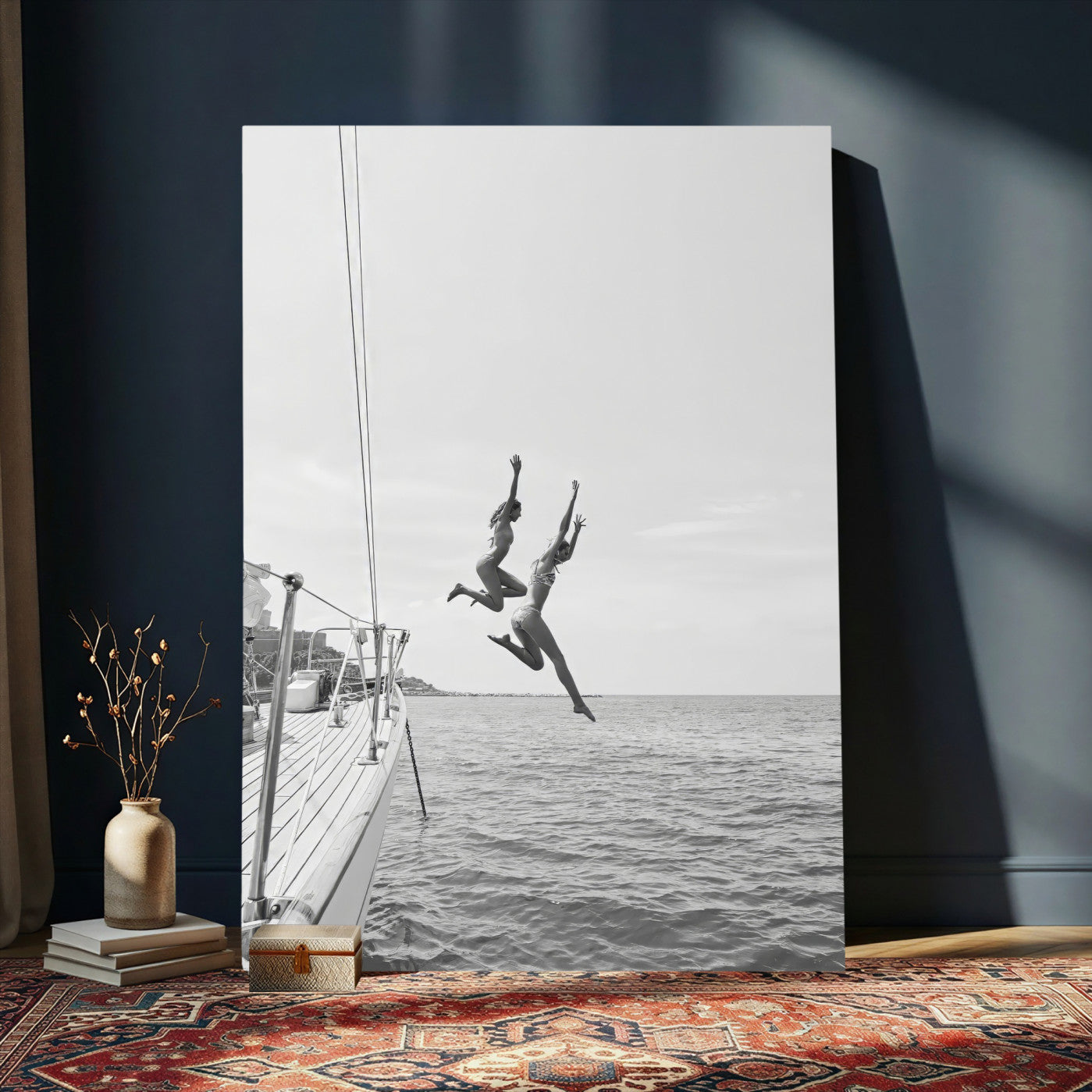74555508-MGV-CV-24X36 - Ocean Dive Wall Art – Summer Splash Canvas Print, Waves & Sea Adventure, Black & White for Living Room or Vacation Home Decor