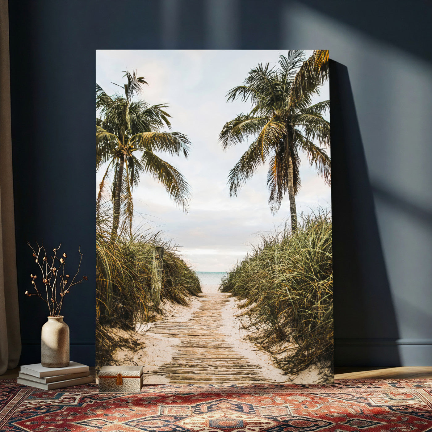 47319550-MGV-CV-24X36 - Tropical Palm Wall Art – Sandy Pathway Canvas Print, Ocean View, Coastal Breeze for Living Room or Beach House Decor