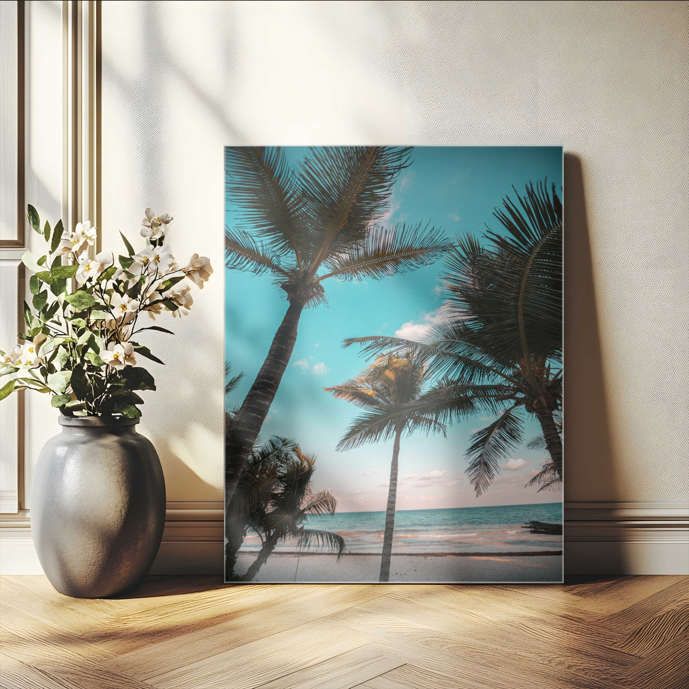 -Palm Trees Wall Art Canvas Print – Framed Tropical Beach Ocean Breeze Artwork for Home, Office, Living Room