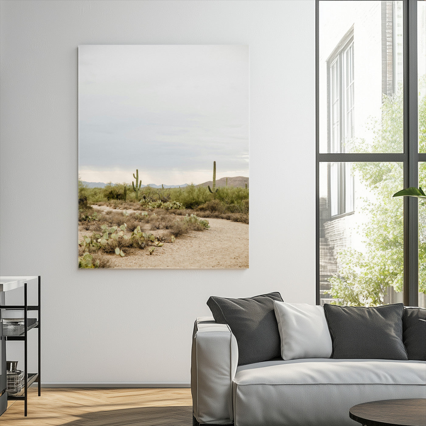 55042528-MGV-CV-24X36-Desert Landscape Wall Art Canvas Print – Cacti and Shrubs Pathway Natural Southwestern Scene Framed Artwork for Home Office