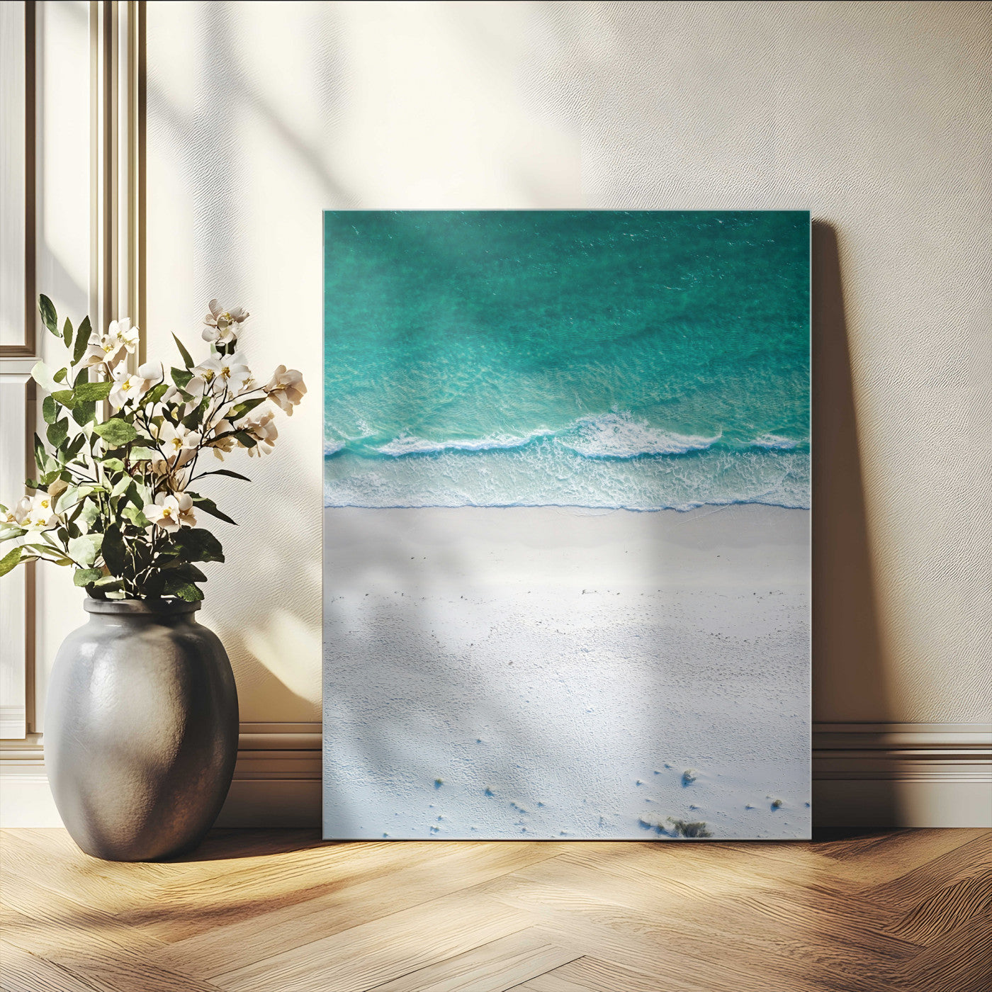 -Soft Waves Wall Art Canvas Print, Framed Seaside Escape Art Picture Print, Minimalist Beach Aesthetic Perfect Coastal Minimalist Decor Artwork