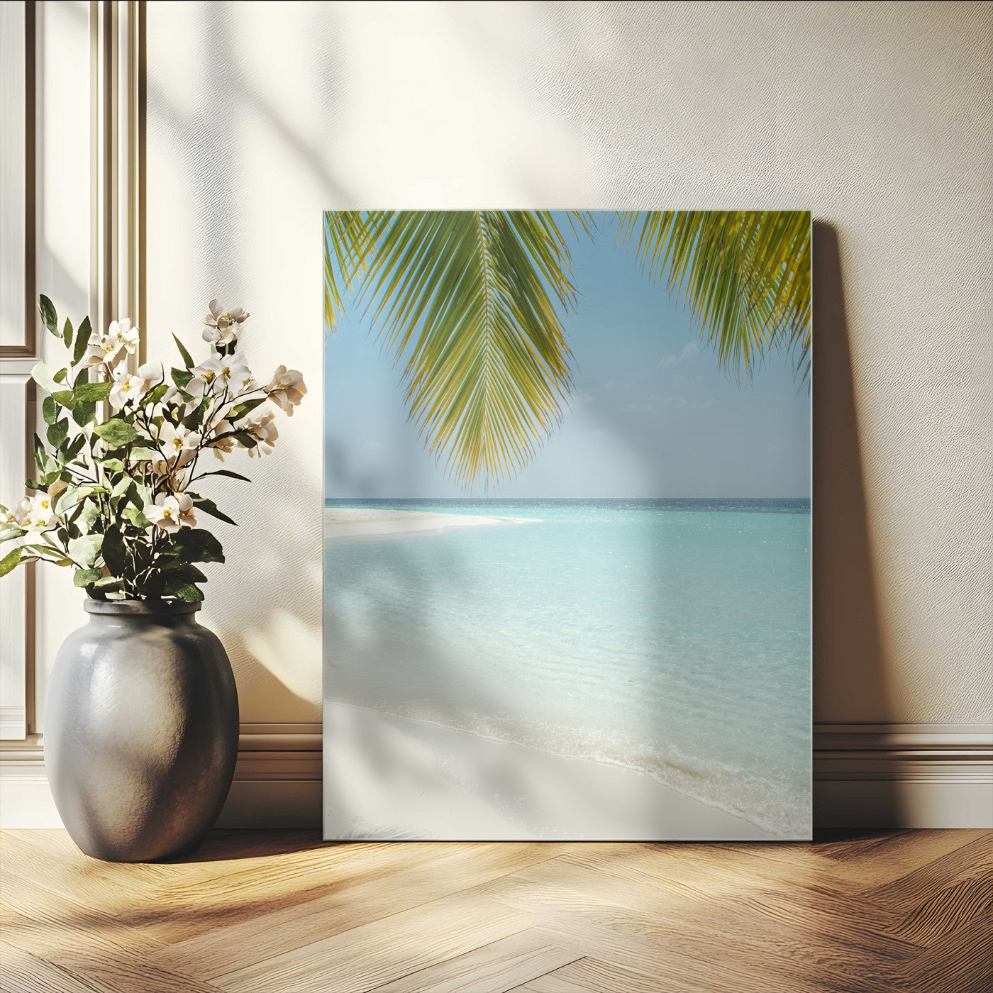 90359351-MGV-CV-24X36-Azure Water Wall Art Canvas Print – Tranquil Island Escape Clear Blue Ocean Minimalist Coastal Artwork for Home, Office