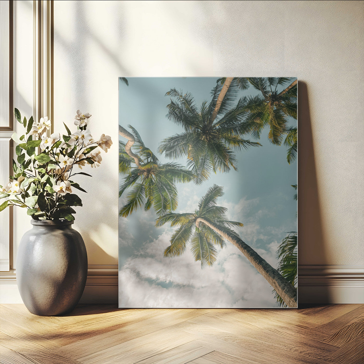 -Tropical Palm Trees Wall Art Canvas Print – Coastal Nature Summer Vibes Boho Coastal Artwork for Home, Office