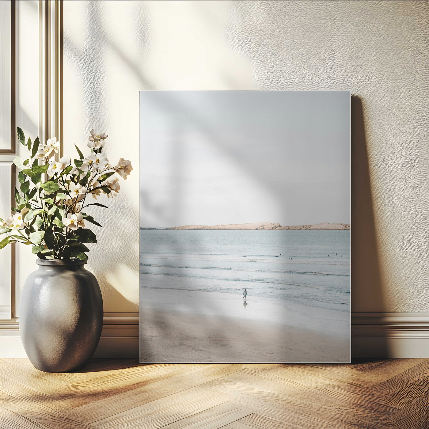 66350373-MGV-CV-24X36-Minimalist Beach Wall Art Canvas Print – Framed Soft Blue Tones Tranquil Ocean Coastal Minimalist Artwork for Home, Office