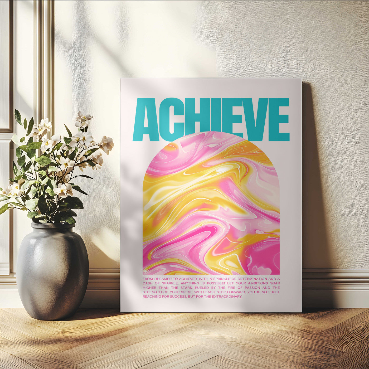73741288-MGV-CV-24X36-Achieve Motivational Wall Art – Colorful Abstract Swirl Canvas Artwork, Inspirational Modern Print Decor for Home, Office