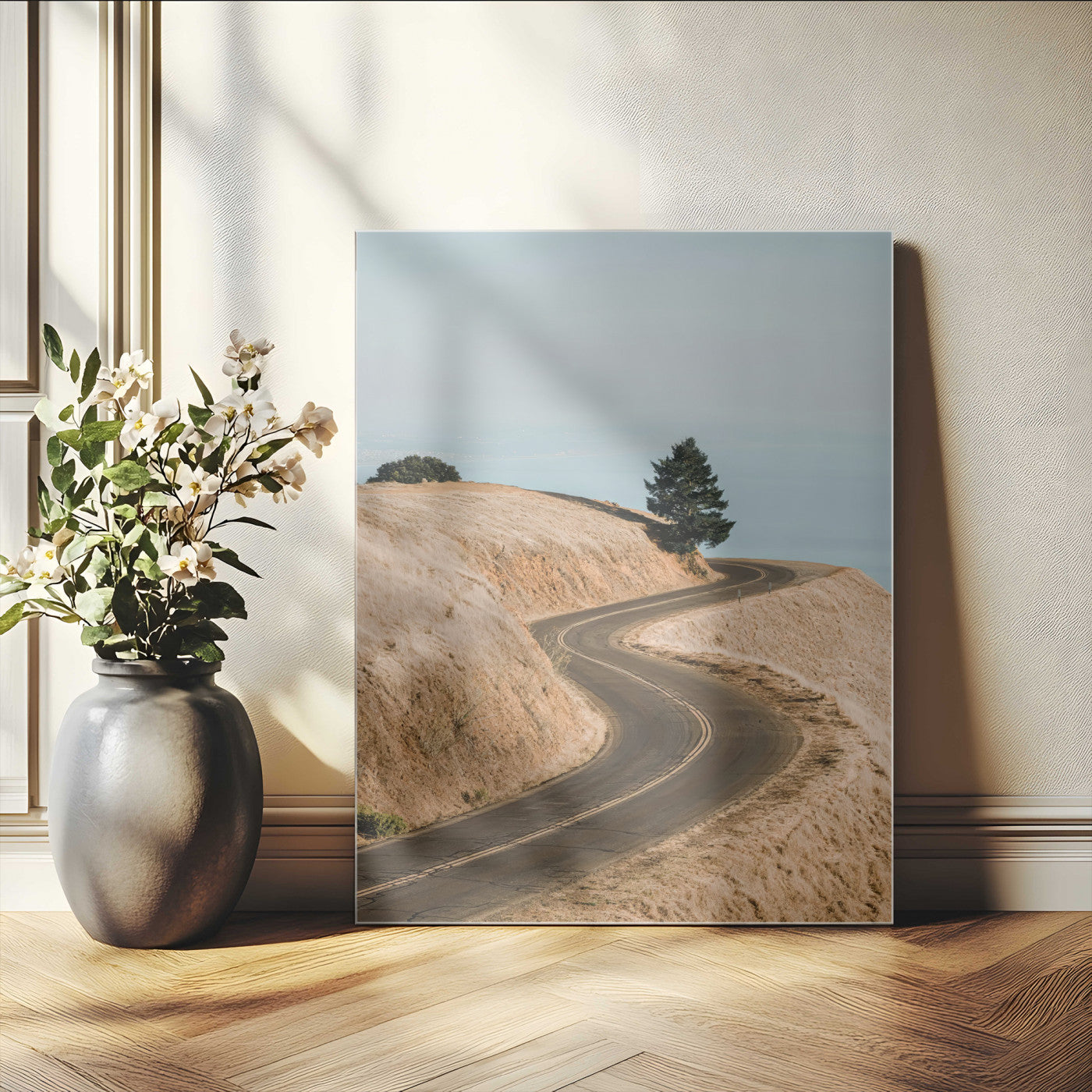 MGV-CV-24X36 - Winding Road Canvas Wall Art – Scenic Curvy Road Landscape, Large Minimalist Outdoor Decor, Wrapped