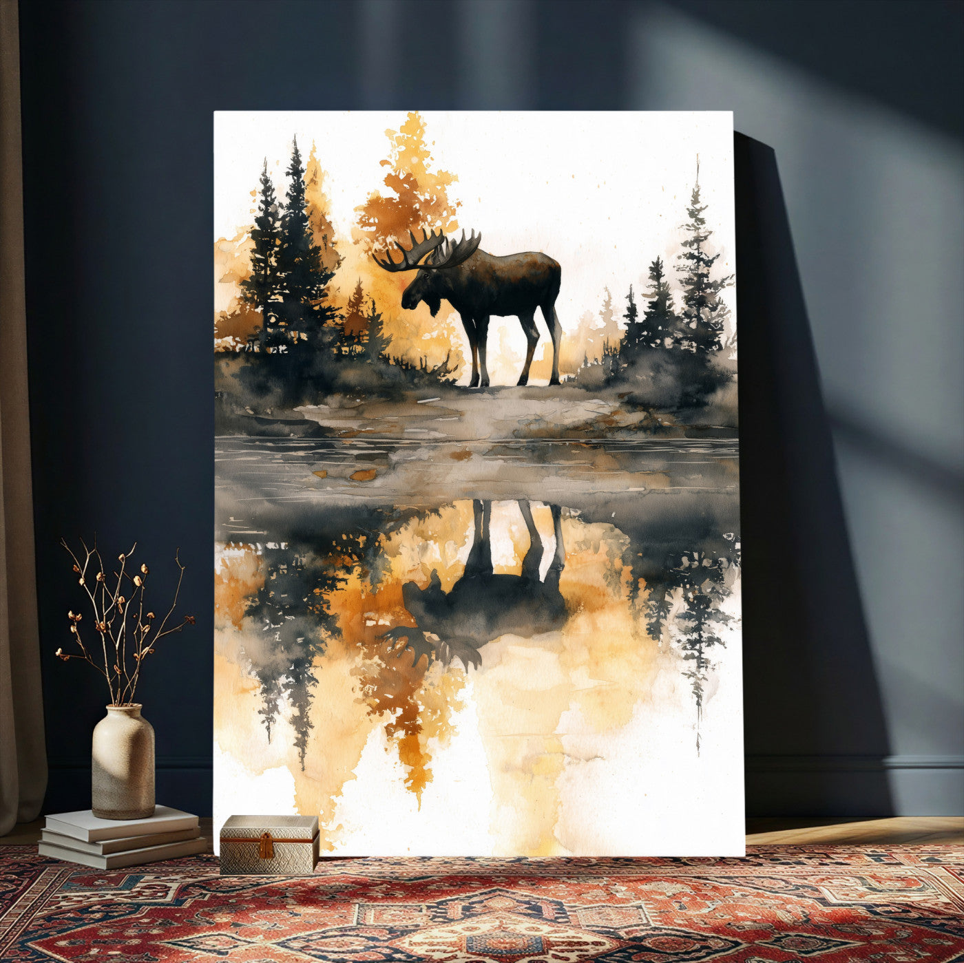 86920530-MGV-CV-24X36 - Abstract Moose Forest Wall Art Canvas Print – Wildlife Nature Artwork Print for Living Room, Cabin, and Office Decor