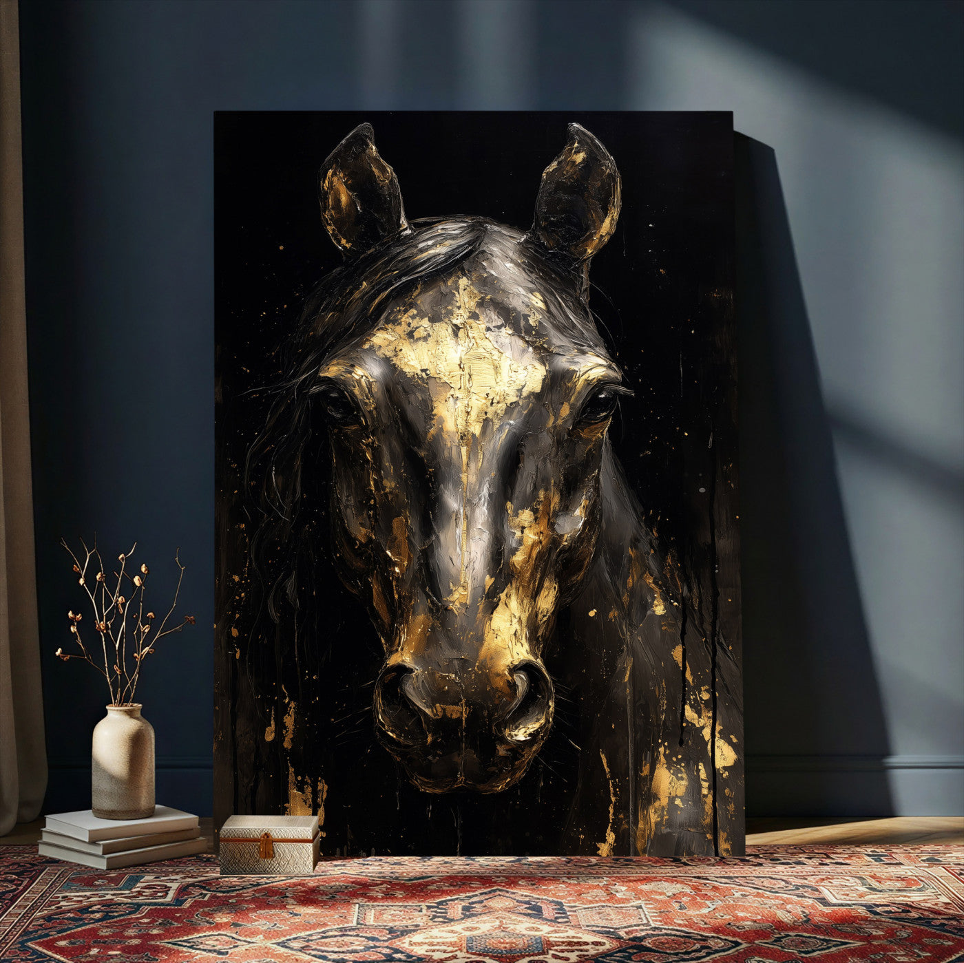 84049438-MGV-CV-24X36 - Abstract Horse Wall Art Canvas Print – Painting Style Western Equine Artwork Print for Living Room, Ranch, and Office Decor