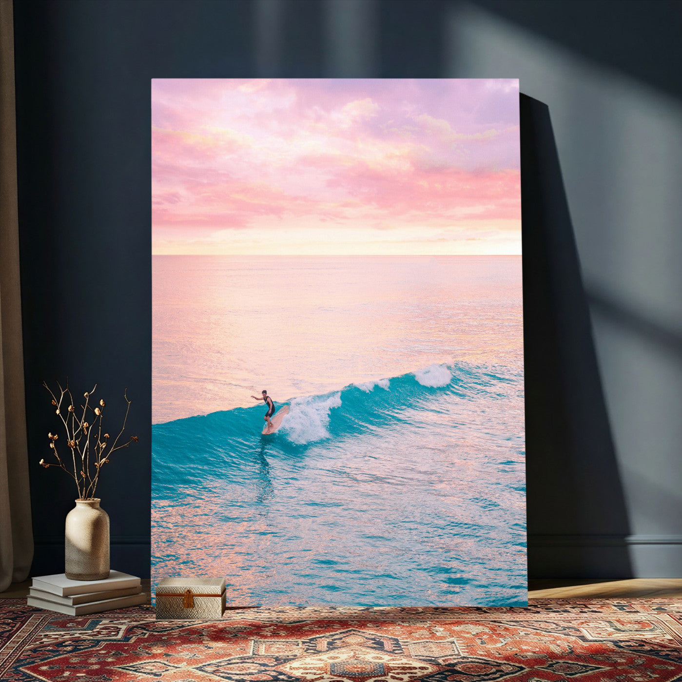 44011962-MGV-CV-24X36 - Sunset Surf Wall Art Canvas Print – Coastal Ocean Photography Artwork Print for Living Room, Beach House, and Relaxing Home Decor