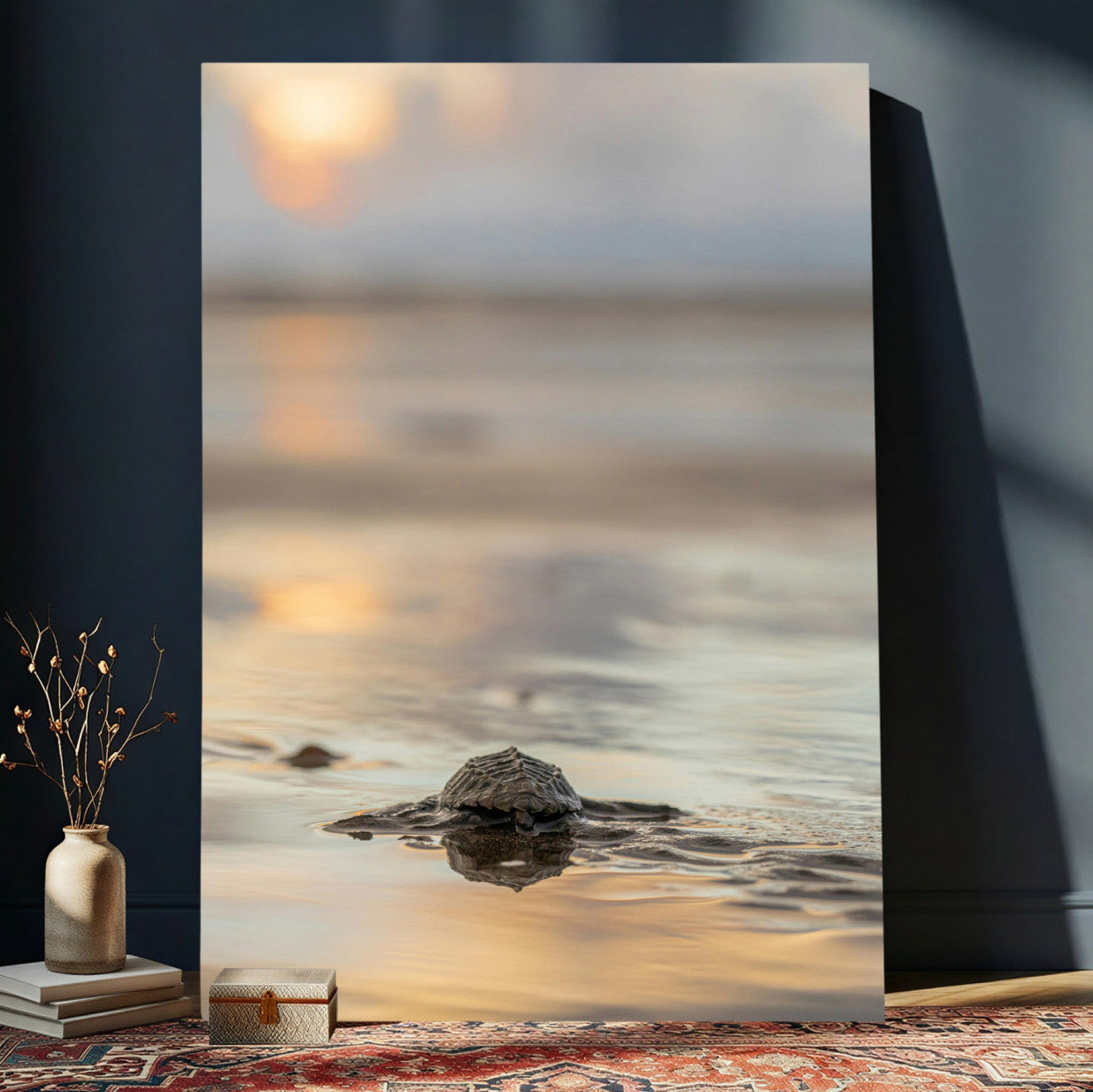 88625581-MGV-CV-24X36 - Sea Turtle Hatchling Wall Art Canvas Print – Soft Coastal Wildlife Photography Artwork Print for Living Room, Bedroom, and Beach House Decor