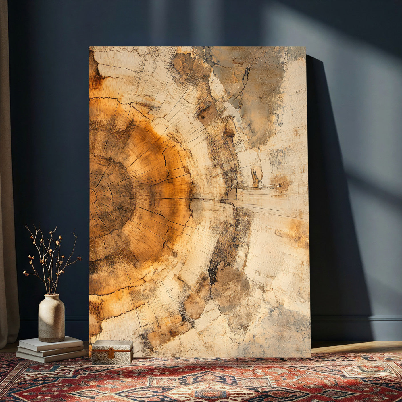 46484271-MGV-CV-24X36 - Abstract Wood Ring Wall Art Canvas Print – Natural Tree Ring Artwork Print for Rustic Home, Cabin, and Modern Organic Decor