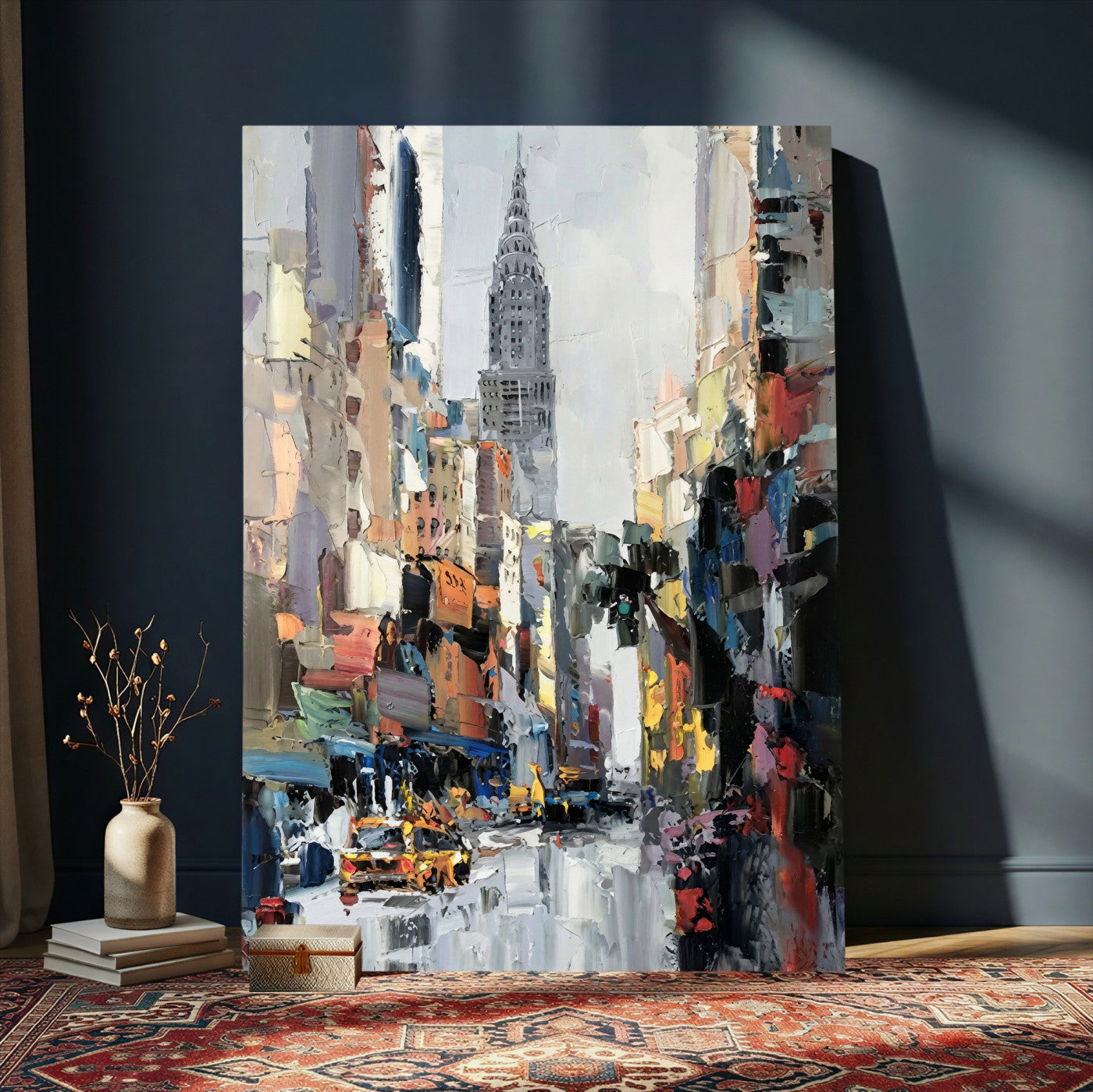 22144128-MGV-CV-24X36 - Chrysler Building New York Wall Art Canvas Print, Abstract NYC Street Painting Canvas Print, Modern Manhattan City Artwork for Living Room Decor