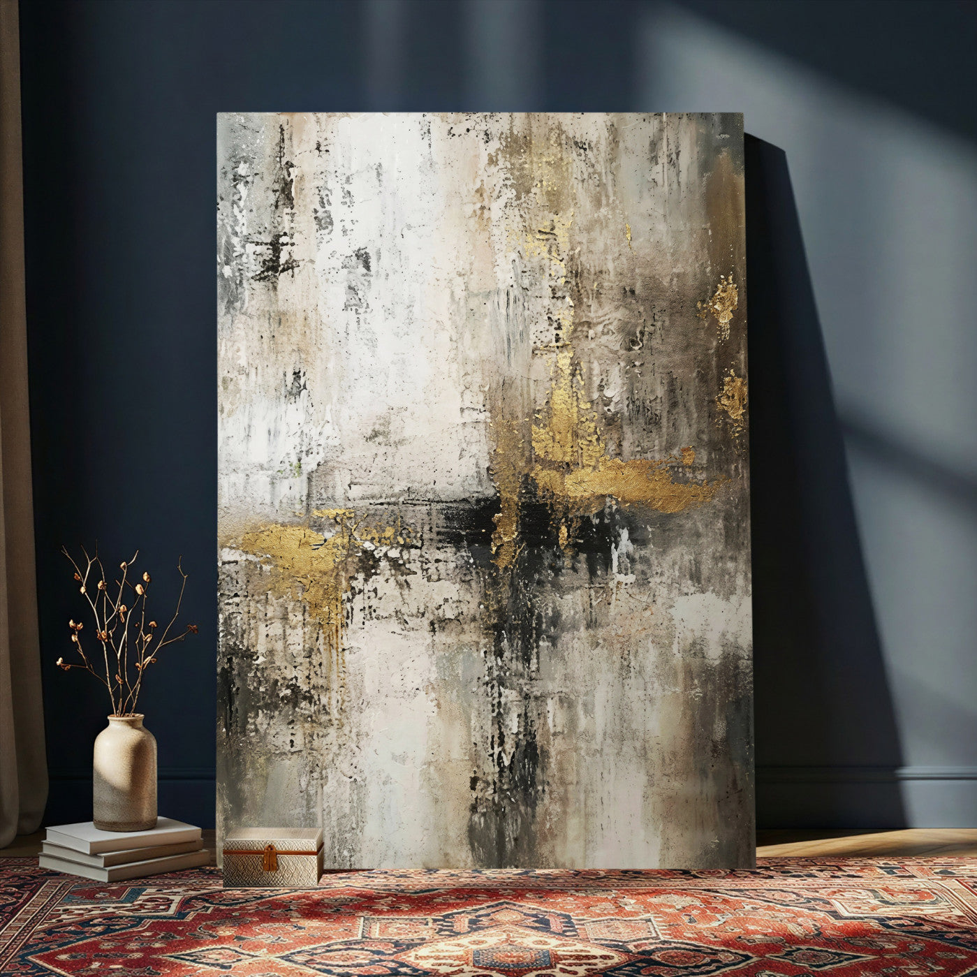 381262454-MGV-CV-24X36 - Framed Abstract Wall Art Canvas Print, Gold Black Modern Architecture Canvas Print, Contemporary Moody City Artwork for Living Room Decor