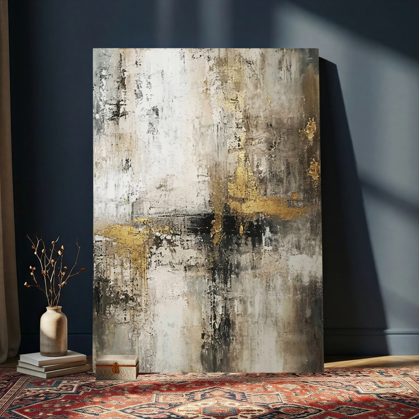 381262454-MGV-CV-24X36 - Framed Abstract Wall Art Canvas Print, Gold Black Modern Architecture Canvas Print, Contemporary Moody City Artwork for Living Room Decor