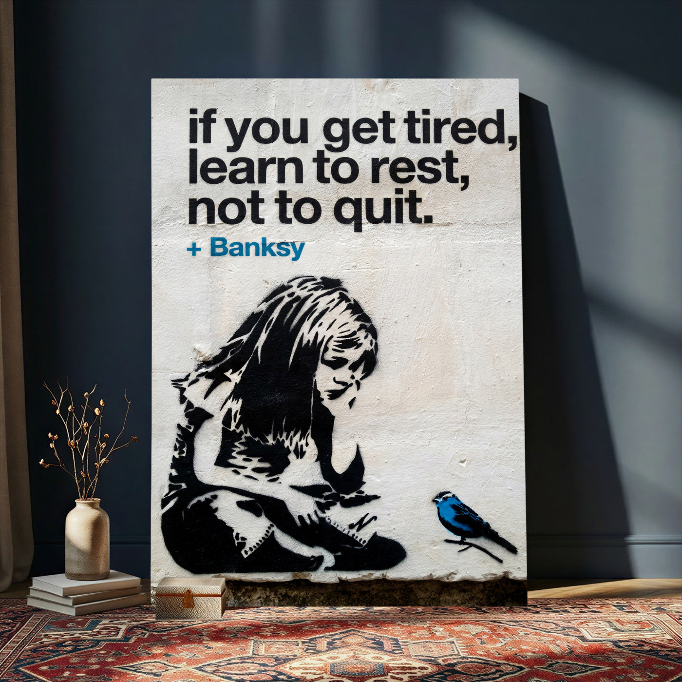 4812625445543-MGV-CV-24X36 - Banksy Girl and Blue Bird Canvas Art Print: Banksy if you get tired Canvas Print or Poster