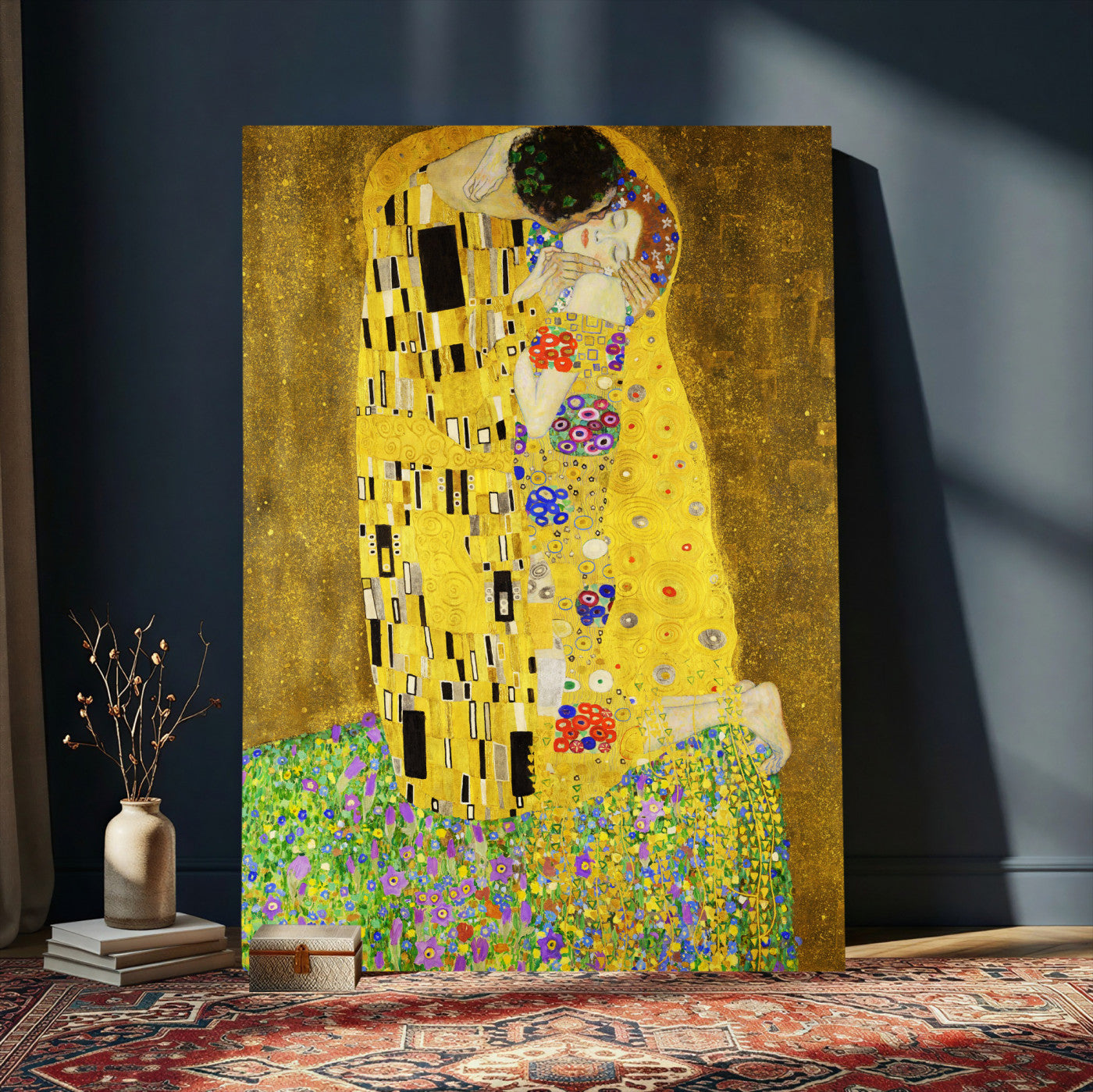 77323081-MGV-CV-24X36 - The Kiss Wall Art Canvas Print – Gustav Klimt Inspired Gold Art Nouveau Painting