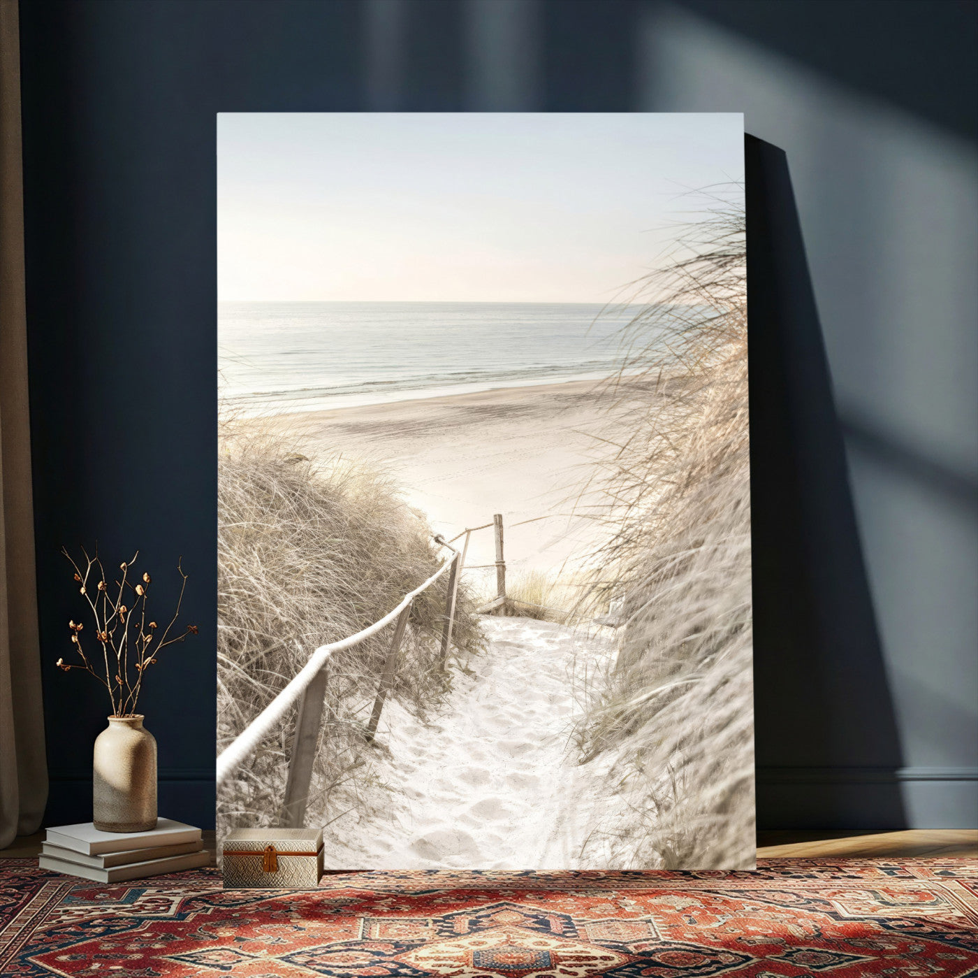 58415953-MGV-CV-24X36 - Coastal Beach Path Wall Art Canvas Print - Neutral Ocean Shore Landscape Artwork for Minimalist Home Decor