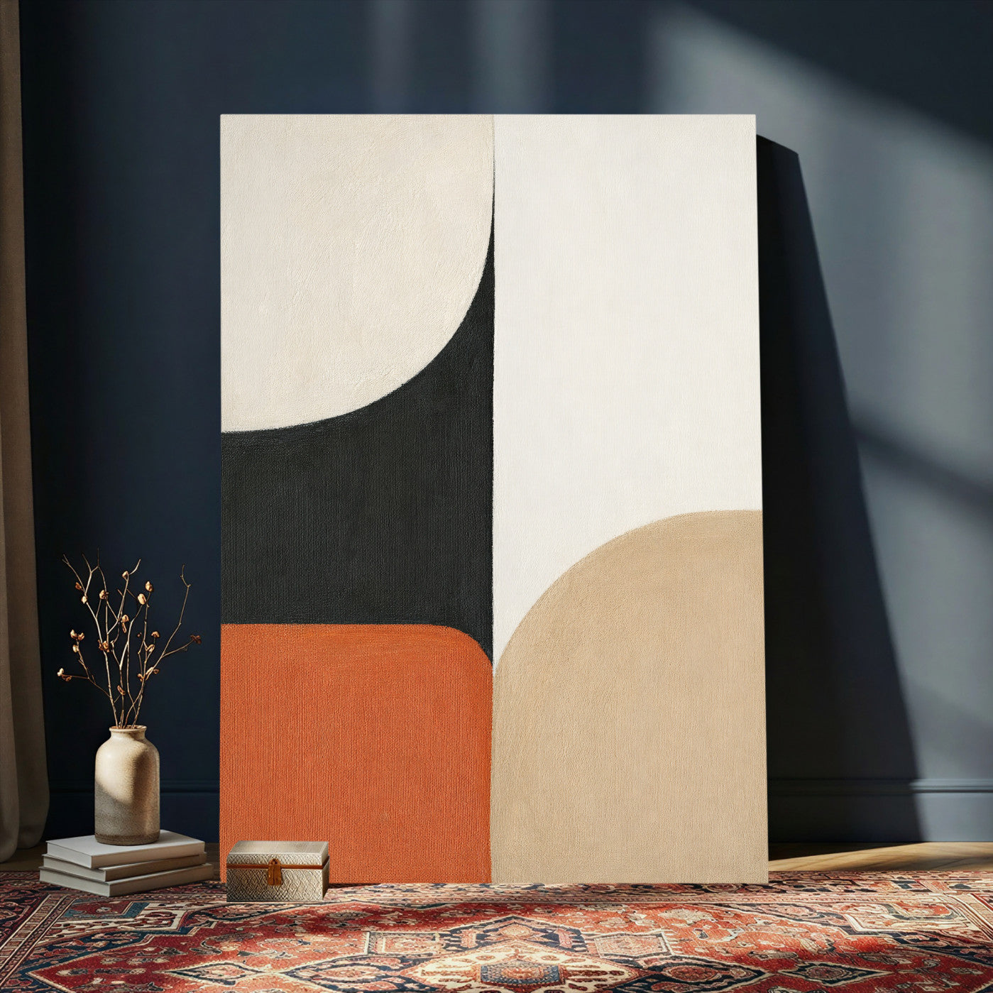 38800649-MGV-CV-24X36 - Geometric Abstract Wall Art Canvas Print, Orange Blue Abstract Expressionist Painting Print, Modern Geometric Abstract Canvas Art