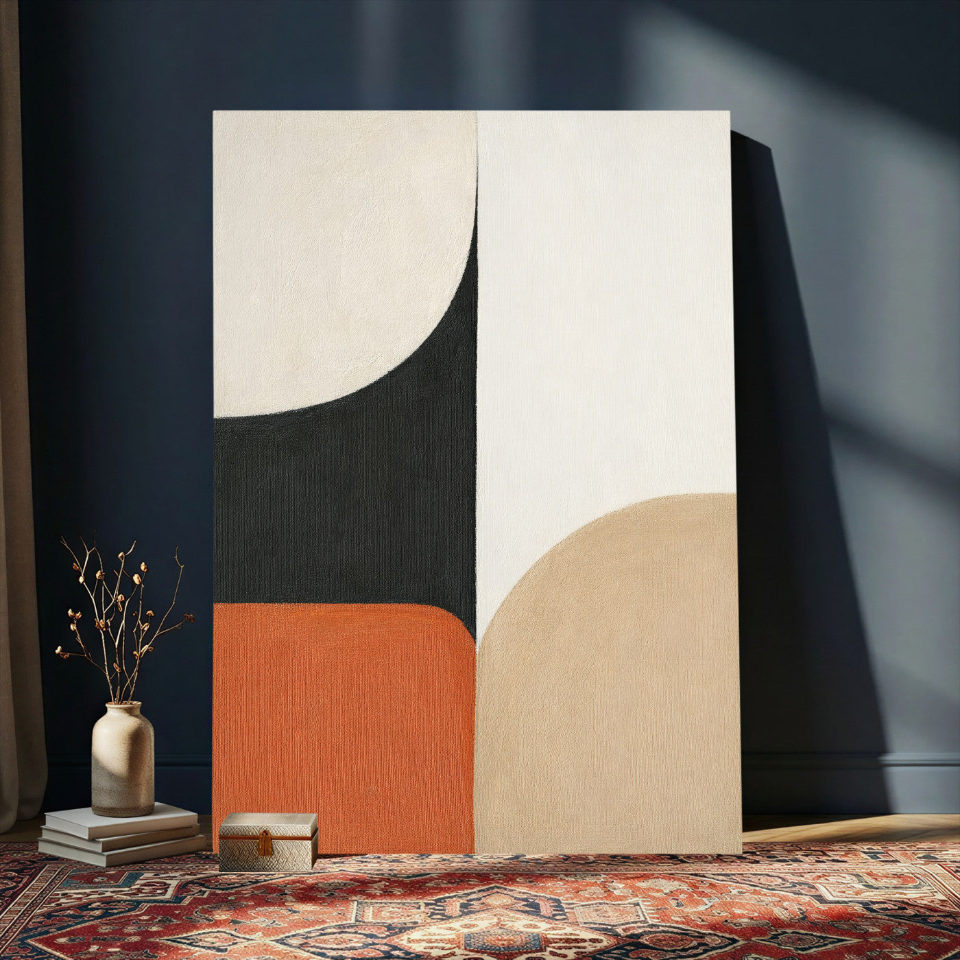 38800649-MGV-CV-24X36 - Geometric Abstract Wall Art Canvas Print, Orange Blue Abstract Expressionist Painting Print, Modern Geometric Abstract Canvas Art