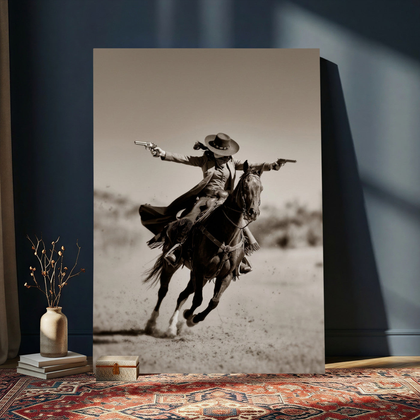 15018755-MGV-CV-24X36 - Vintage Cowboy Wall Art Canvas Print, Western Horse Rider Decor