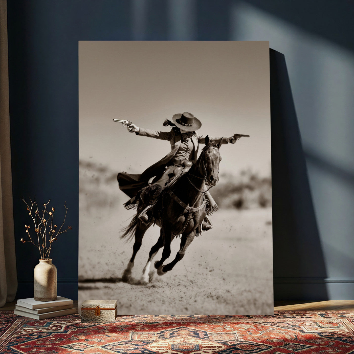 15018755-MGV-CV-24X36 - Vintage Cowboy Wall Art Canvas Print, Western Horse Rider Decor