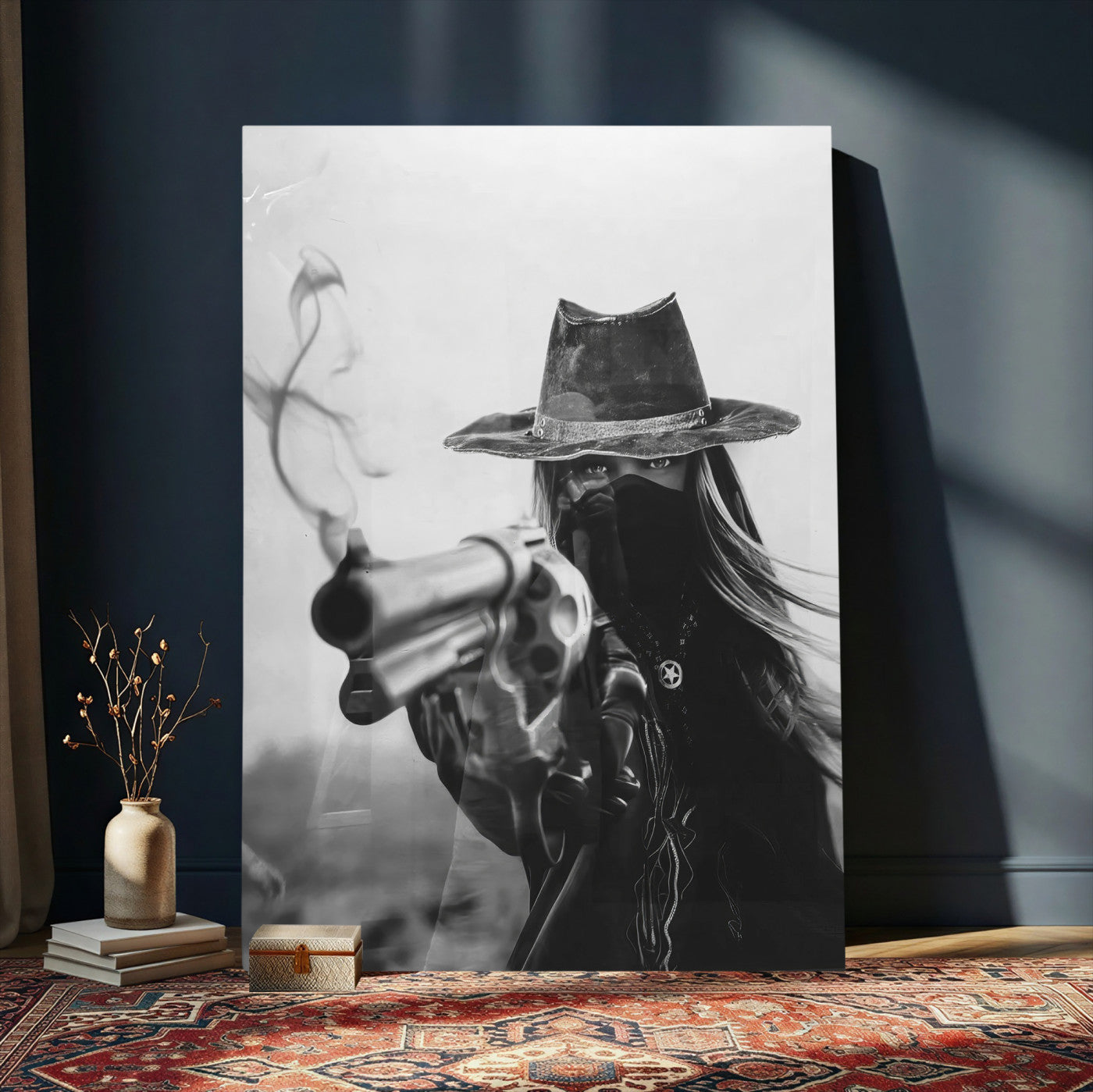 11948430-MGV-CV-24X36 - Vintage Cowboy Wall Art Canvas Print - Western Gunslinger Revolver Artwork,