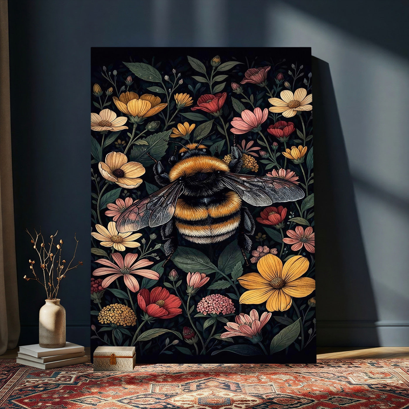 18863779-MGV-CV-24X36 - William Morris Style Prints Canvas Wall Art Lnner Framed, Vintage Bee Botanical Floral Wall Art Decor Pictures for Livingroom, Animals Pictures Decor Artwork