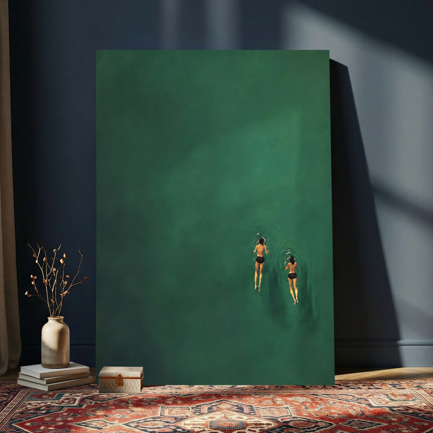 44711396-MGV-CV-24X36 - Minimalist Swimmers Canvas Wall Art Emerald Green Water Painting Print