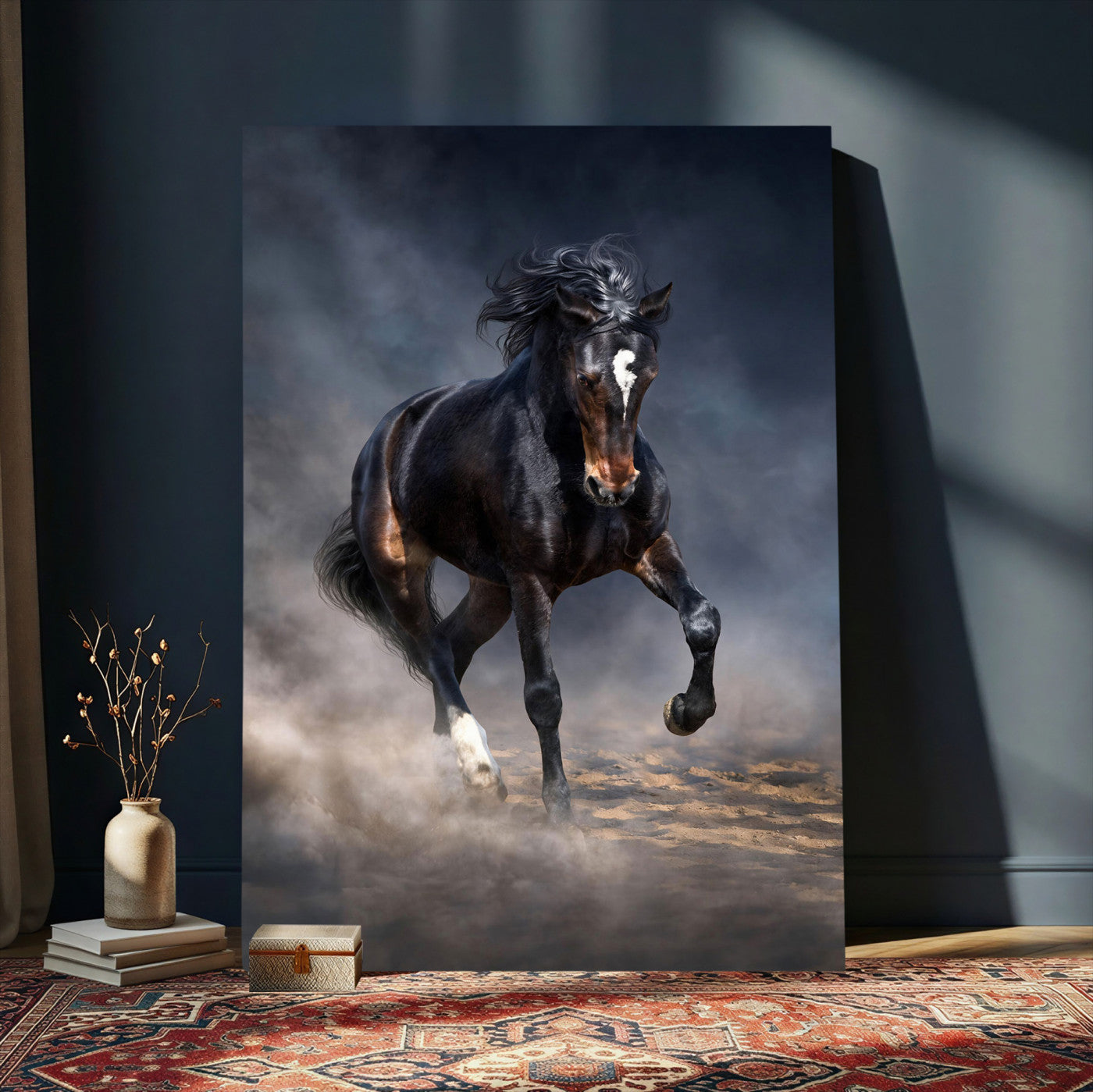 85088910-T-MGV-CV-24X36 - Wild Horses Galloping in Dust Storm Wall Art Canvas Print - Powerful Wildlife Fine Art