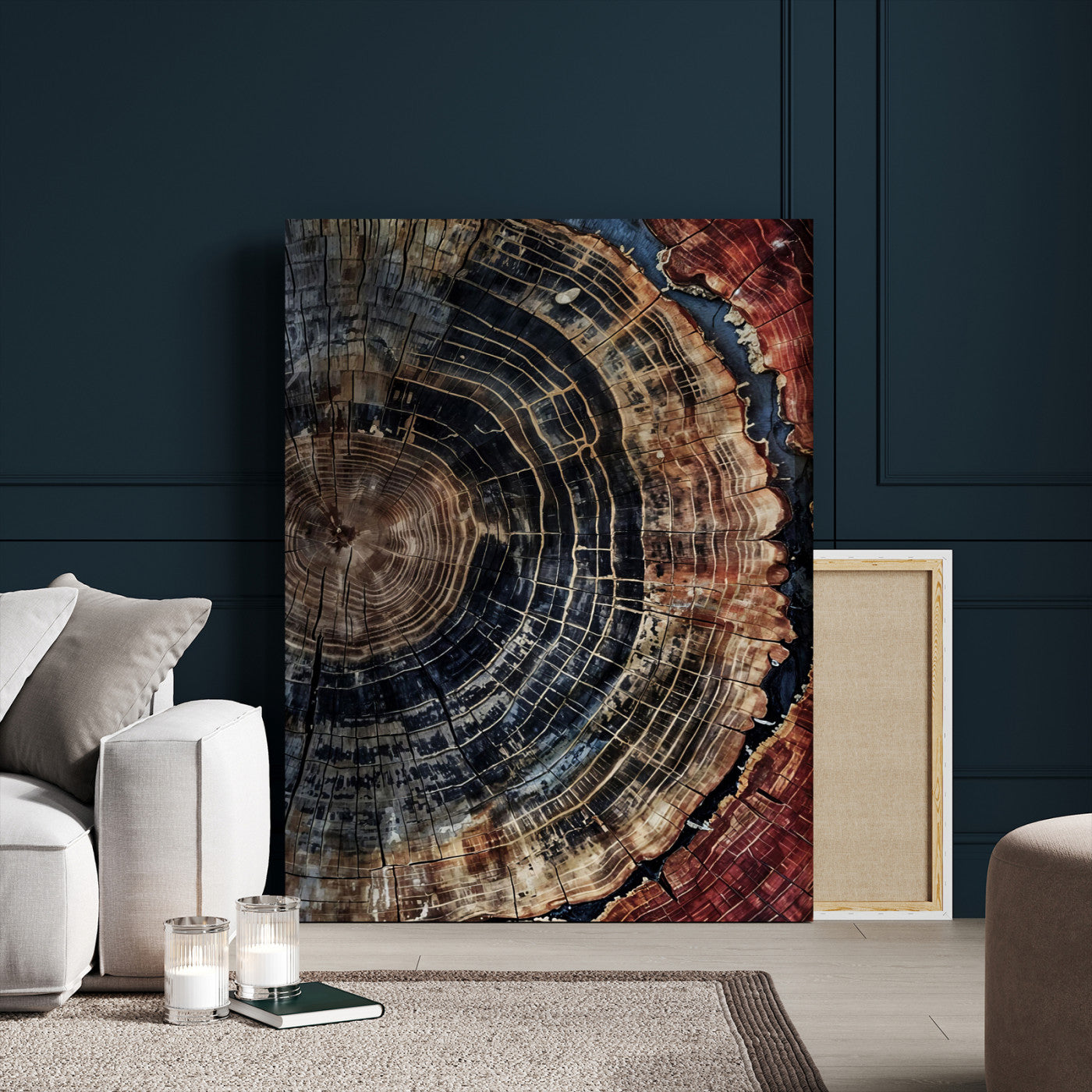 TEST3001-MGV-CV-24X36-Framed Tree Rings Wall Art Canvas Print, Rustic Wood Print, Framed Natural Texture Art Print, Large